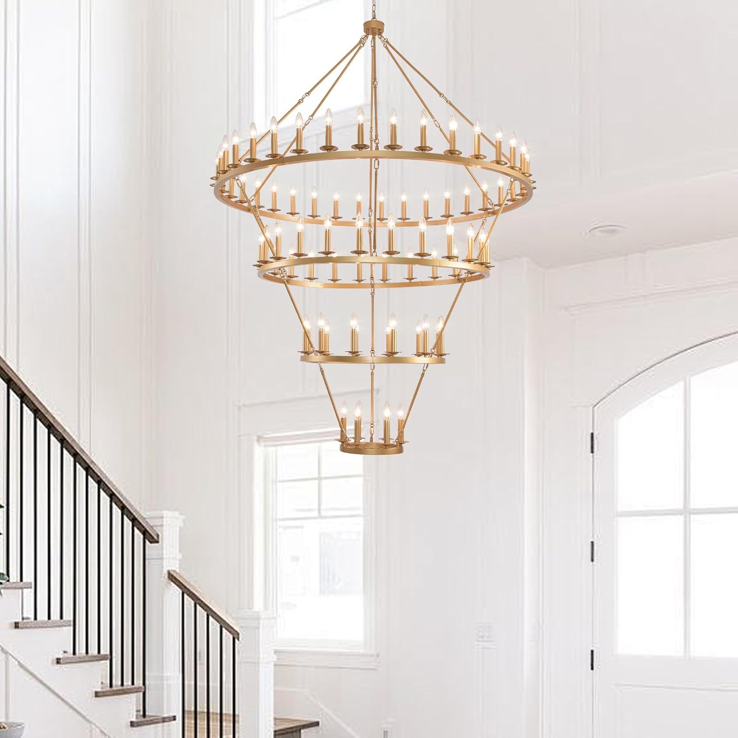 4 Tier Gold Wagon Wheel Chandelier,Extra Large 60-Inch 78-Light Circle Light Fixture,Round Chandeliers for Foyer Entryway Dining Room Living Room High Ceilings
