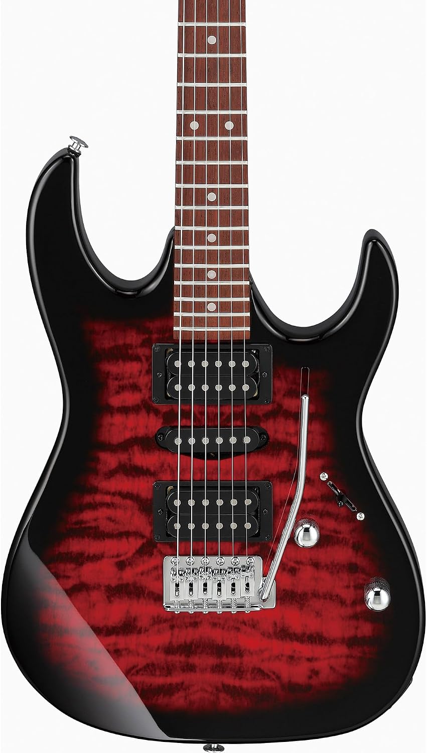 Ibanez GRX70QA RG Gio Electric Guitar - Transparent Red Burst Bundle with Amplifier, Gig Bag, Tuner, Cable, Picks, Austin Bazaar Instructional DVD, and Polishing Cloth