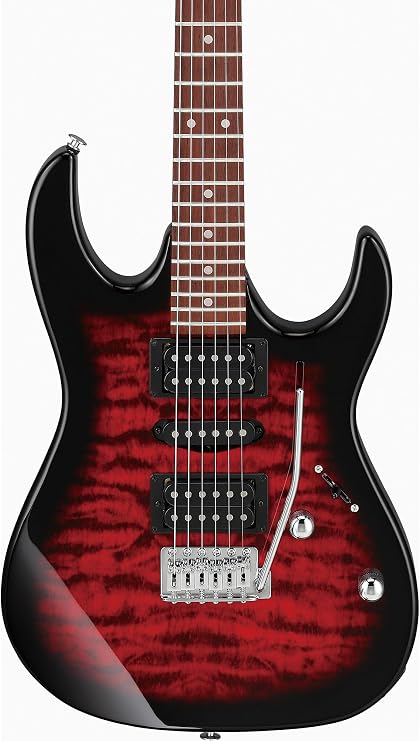 Ibanez GRX70QA RG Gio Electric Guitar - Transparent Red Burst | Bundle with Amplifier, Gig Bag, Tuner, Cable, Picks, Austin Bazaar Instructional DVD, and Polishing Cloth