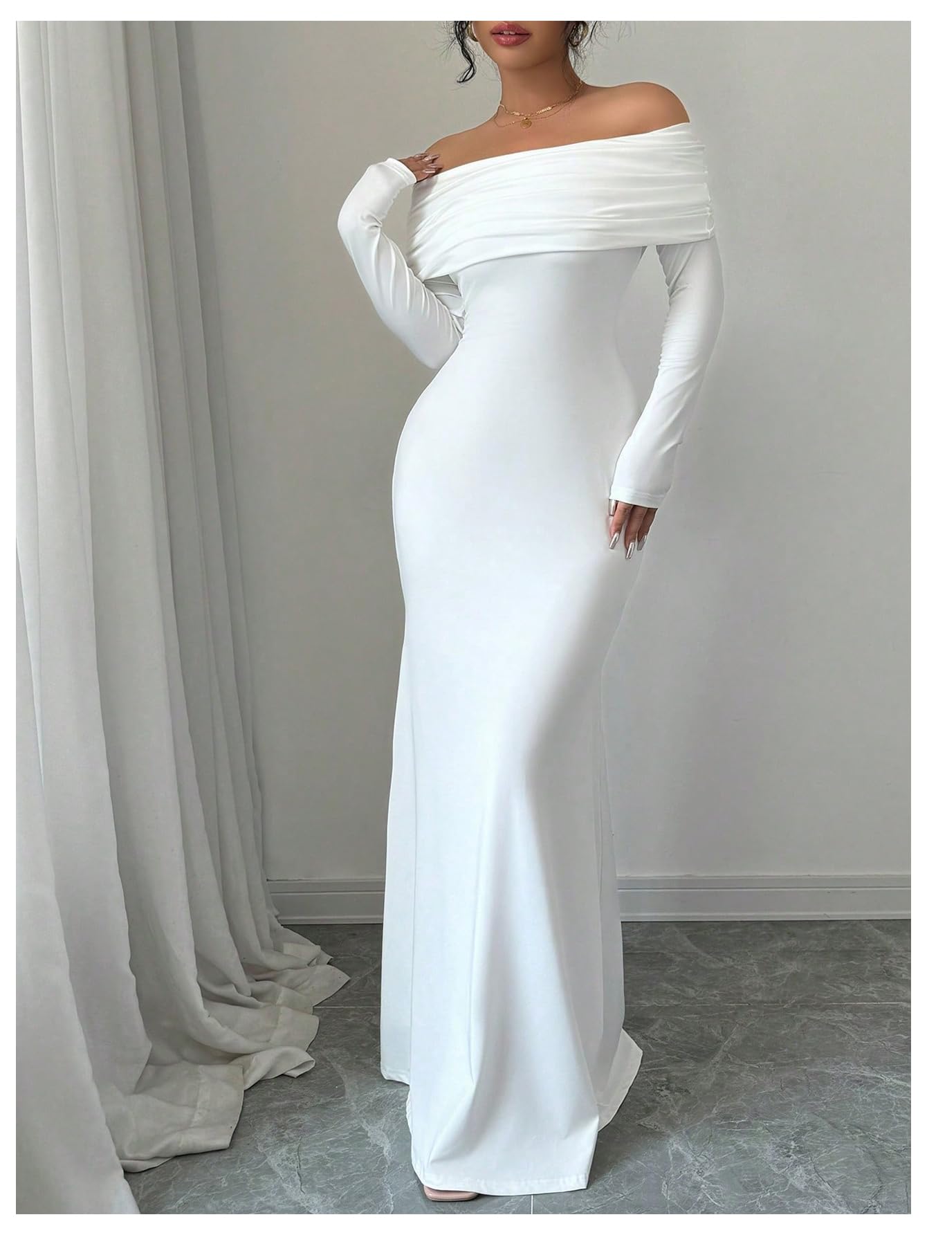 SOLY HUX Women's Long Sleeve Off The Shoulder Bodycon Dress Elegant Maxi Dress Cocktail Prom Dresses