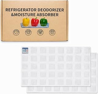 Rechargeable Refrigerator Deodorizer, Unscented Fridge Deodorizer & Moisture Absorber, Odor Eliminator for Fridge & Freezer, Long-Lasting Cut-to-Fit Fridge Shelf Liner (11.8×19.3 in, 2 Pack)