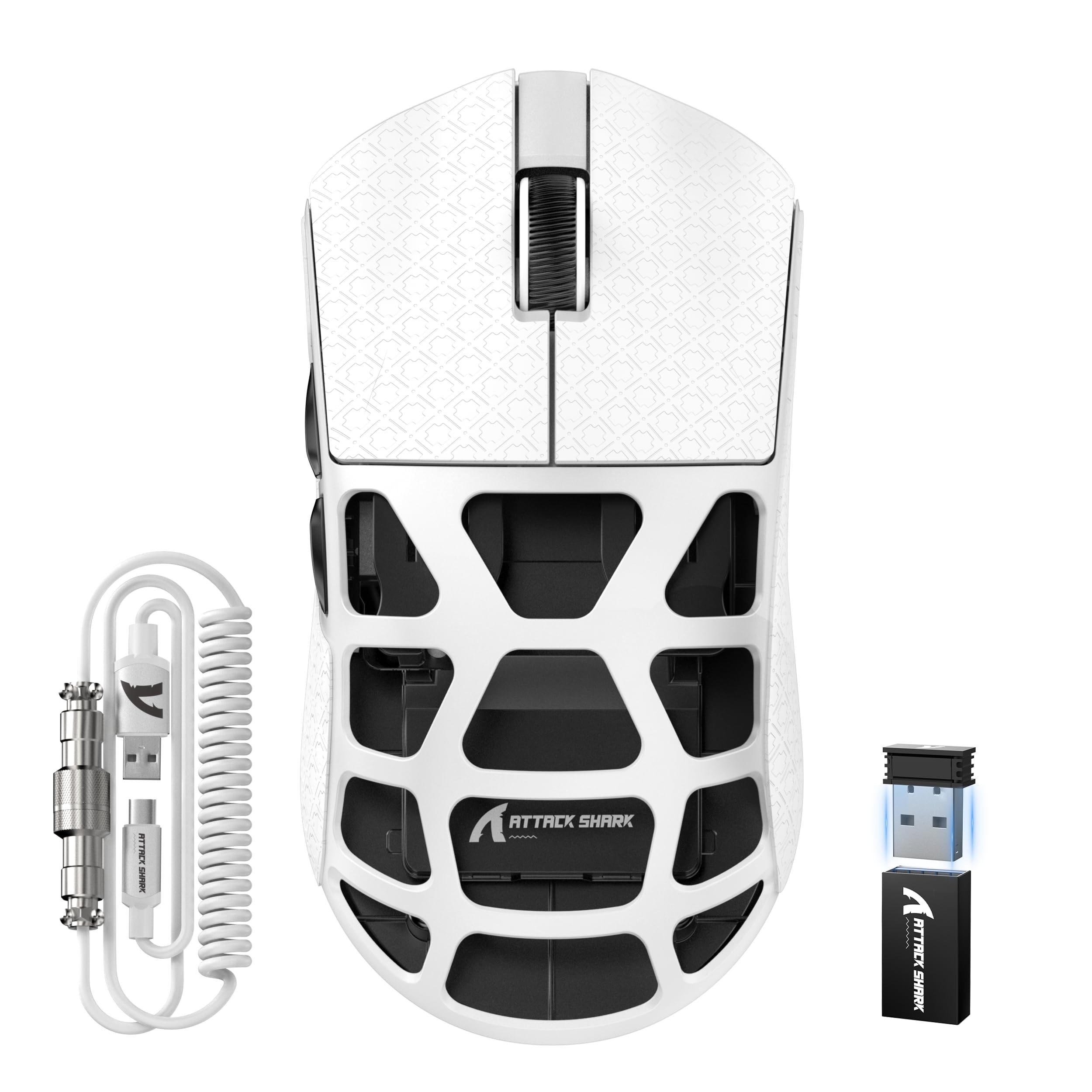 ATTACK SHARK R3PRO 46g Souris Super Léger en Alliage de Magnésium, 8000Hz Polling Rate, 26000DPI, 2,4G/BT/Filaire, Capteur PixArt PAW3395, G502, Souris Programmables avec Câble Spiralé, PC/Mac, Blanc