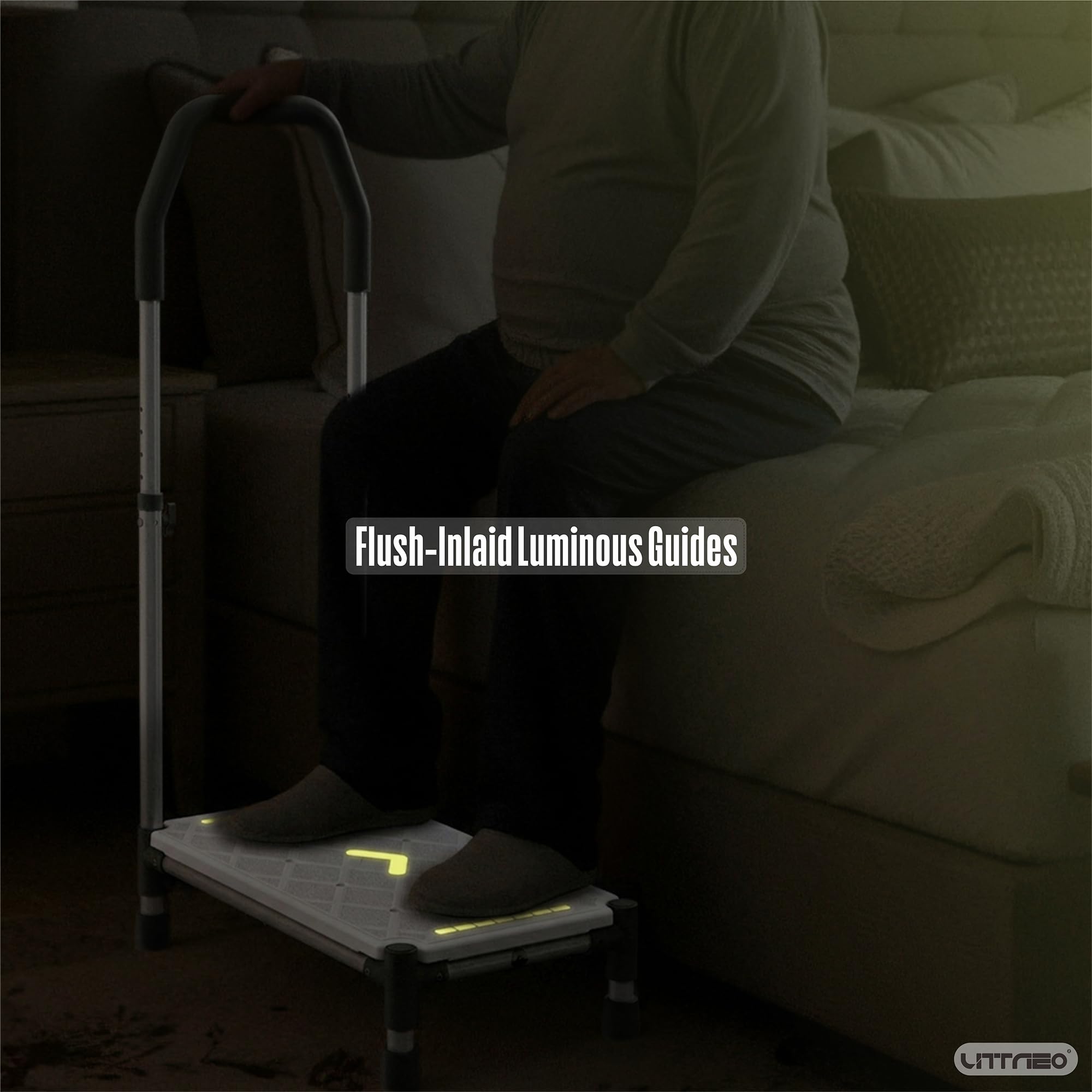 Marchepied avec marche de 55 cm – Accoudoirs réglables en hauteur, charge maximale 225 kg, bandes luminescentes et antidérapantes – Idéal pour lits hauts, camping-car, cuisine, salle de bain