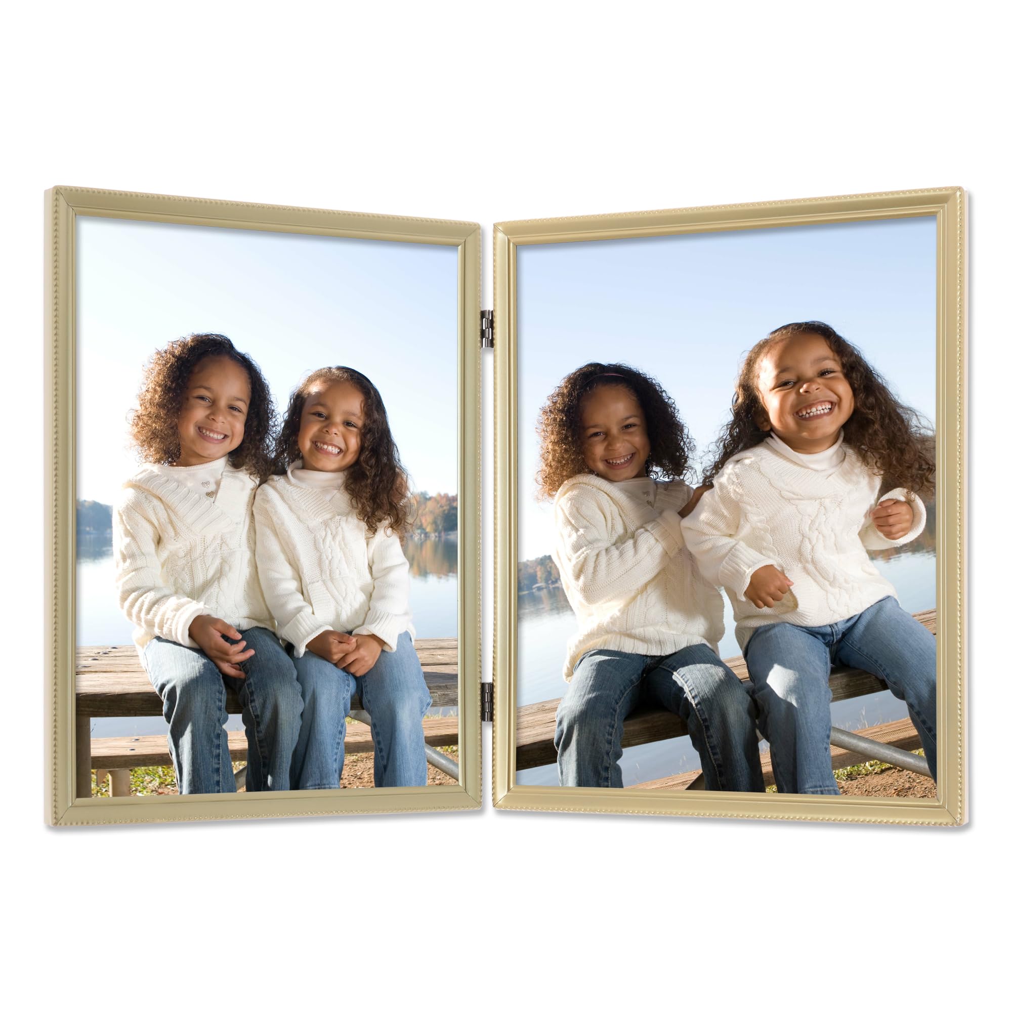 Lawrence Frames Doppel-Bilderrahmen, 20,3 x 25,4 cm, Antik-Messing, Goldfarben satiniert – Ansicht 3
