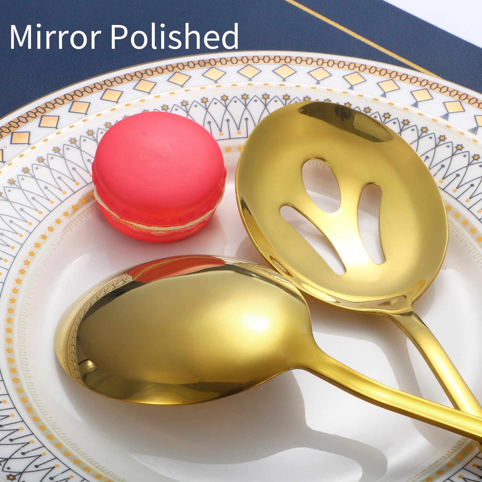 Utensilios de servir dorados, juego de 8 piezas de acero inoxidable con cucharas de servir, tenedor de servir, cucharón de sopa, servidor de lasaña, servidor de pasteles, juego de utensilios de servir
