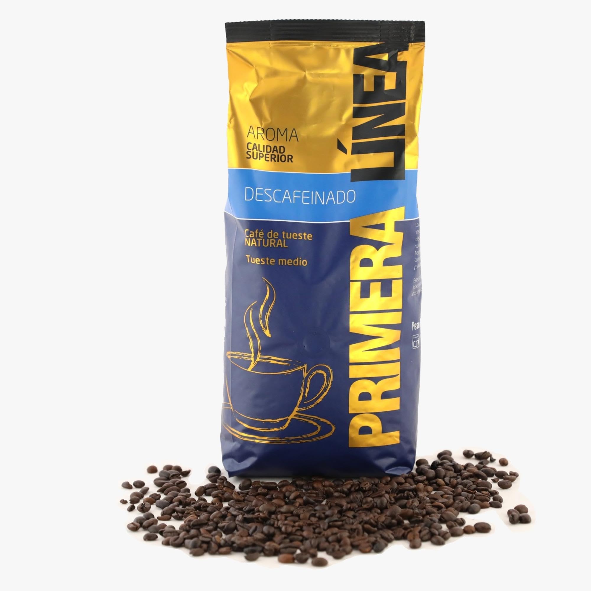 CAFÉ PRIMERA LÍNEA | Café Descafeinado Grano Natural Gourmet Exclusivo 1kg | Tueste Medio | Sabor Único y Auténtico| Ideal para Máquinas Espresso y Superautomáticas | Aroma Intenso