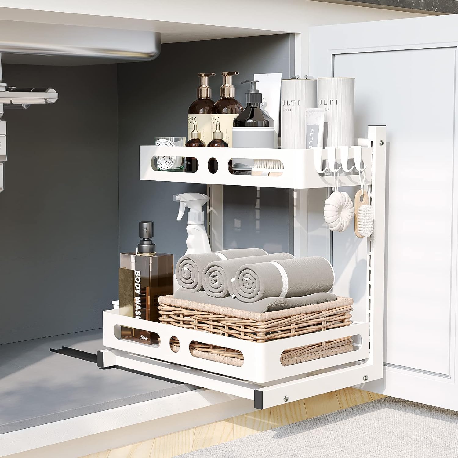 NETEL Under Sink Storage,2 Tier Under Sink Storage Kitchen Organiser