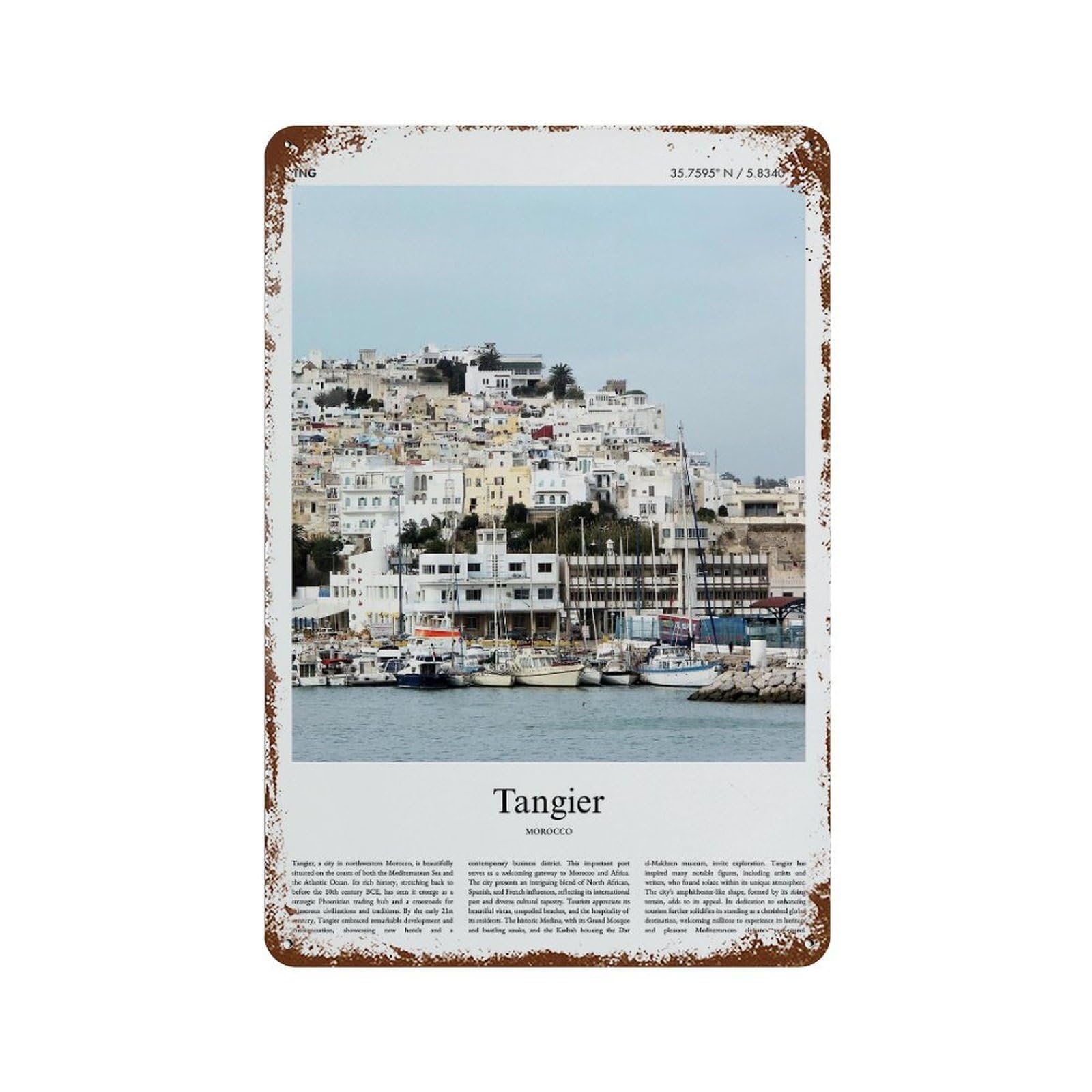 xiaoxiaoshen Tangier Morocco City Scenery Wall Decor Art Metal Tin Poster Modern Home Decor Art Home Bar Shop Decorations Vintage Sign 30x20cm