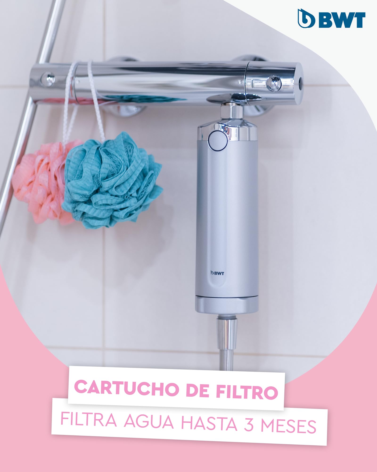 BWT Sistema de filtrado antical Quick & Clean con 1 cartucho filtrante | Protección antical en el baño | Filtro de ducha en línea Filtro de agua | Automontaje | Para grifería, cristal y azulejos