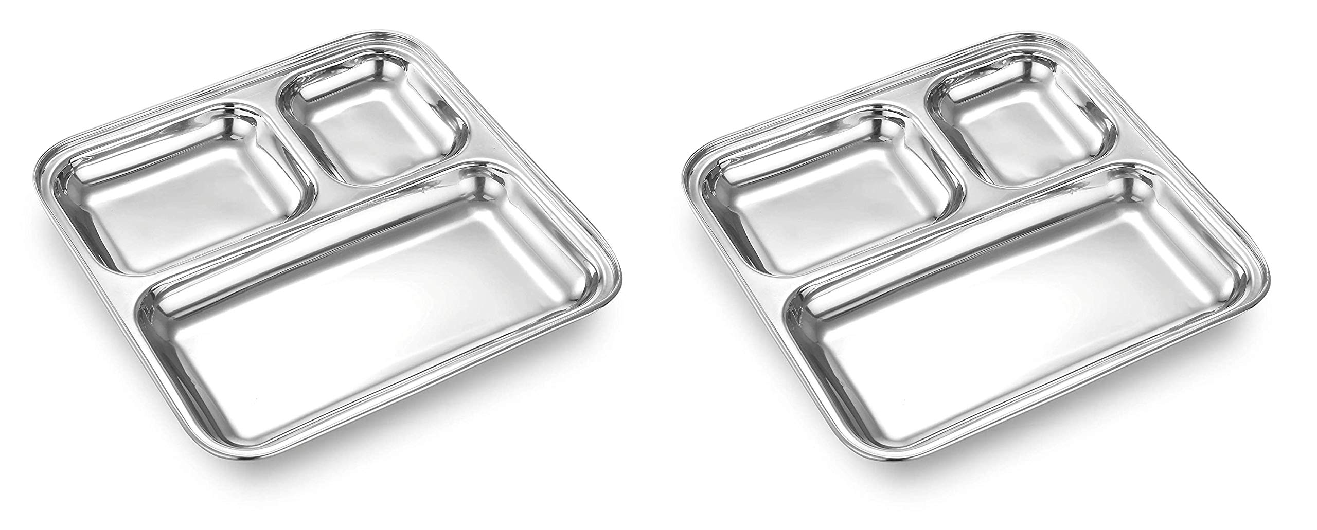 JONTY Heavy Duty Stainless Steel Square Medium Dinner Plate with 3 Sections Divided Mess Trays for Kids Lunch, Camping, Events & Every Day Use Kitchenware (2)
