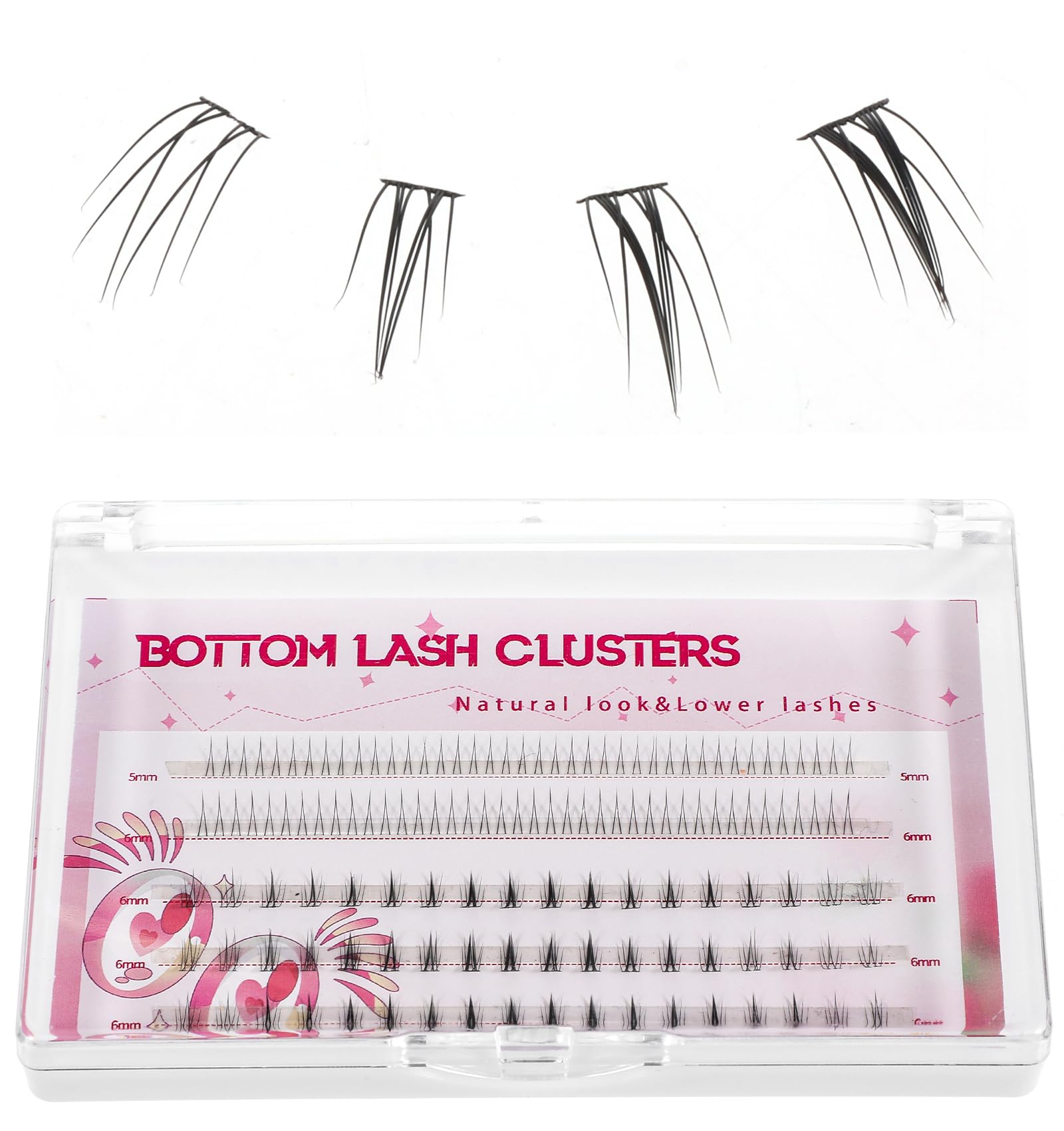 Bottom Eyelashes, 134 Pcs Individual Bottom Lashes with Invisible Flat Band, 2 Styles Easy to Apply Lower Lash Clusters for Makeup Beginners Natural Look, DIY Friendly, (5 mm-6 mm, Matte Black)