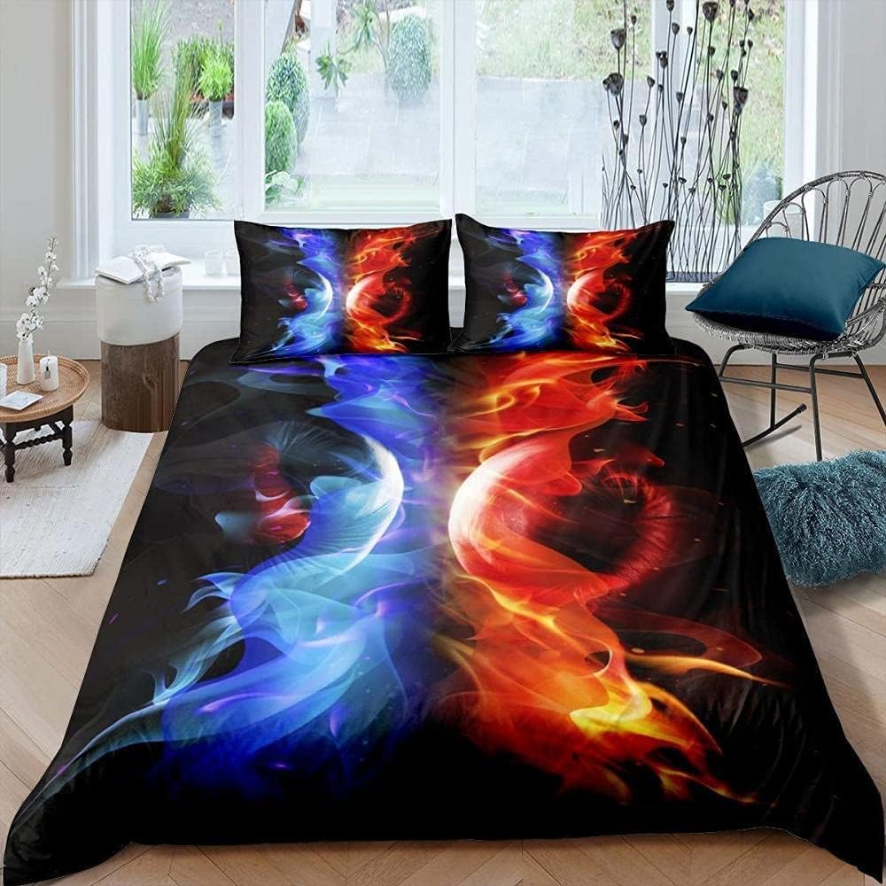 Qiwagu Yin Yang Duvet Cover Double, Reversible Ice and Fire Quilt Cover with 2 Pillowcases, CGD9