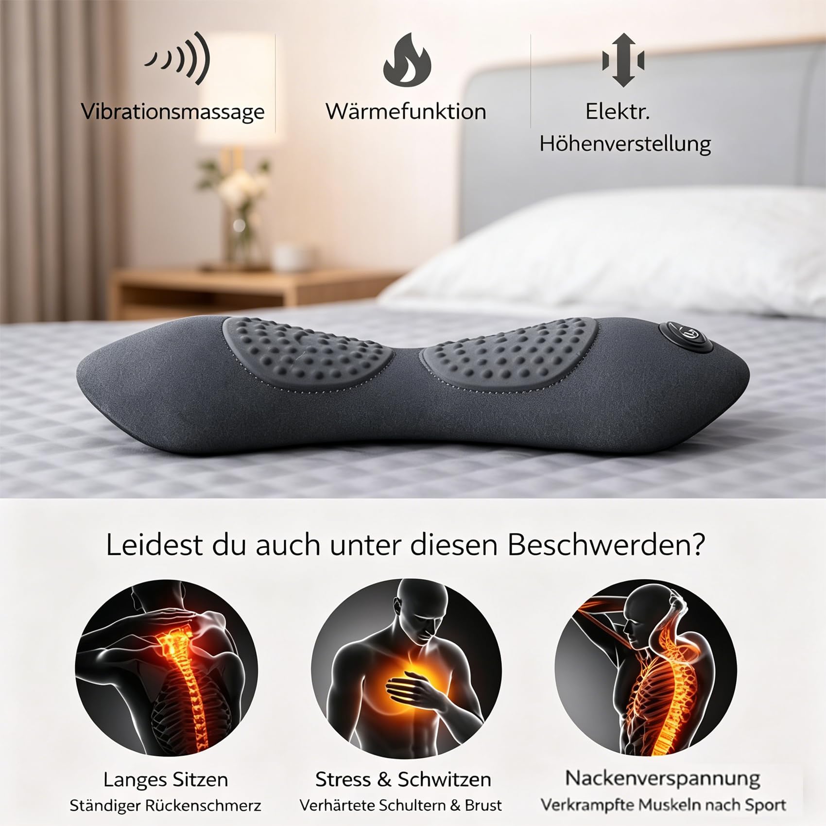 Ergopur 3-Zonen Ergoflow TiefenmassagegeräT, 2026 Neu Ergo Pur MassagegeräT, 3-in-1 RüCkenmassagegeräT Mit WäRme, Vibration und LendenwirbelstüTze für BüRo und Zuhause (Schwarz,Anschließen)