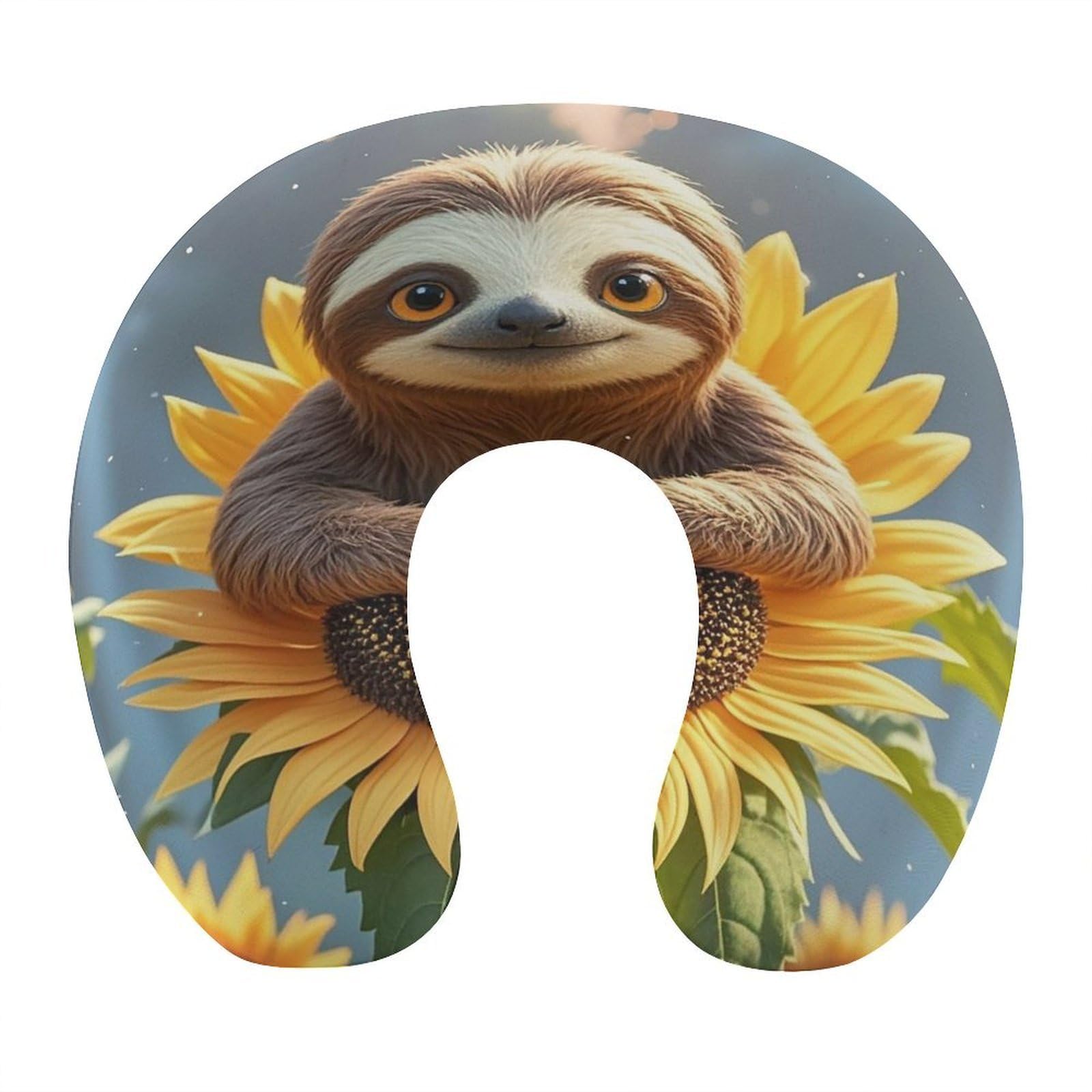 FekiLoot Cartoon Sloth Sitting on Sunflower Travel Pillow Comfortable U Shape Memory Foam Pillows Neck and Head Support Portable Travel Neck Pillow Suitable for Planes Trains Self-Driving Cars