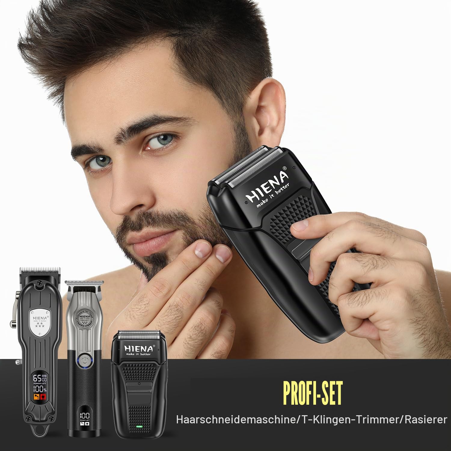 HIENA PRO Professionelle Haarschneidemaschinen für Herren, kabellos, elektrisch, Bartschneider und Folienrasierer, Set, Heim-Haarschneide-Set, Typ-C, wiederaufladbar, für Friseurschermaschine mit