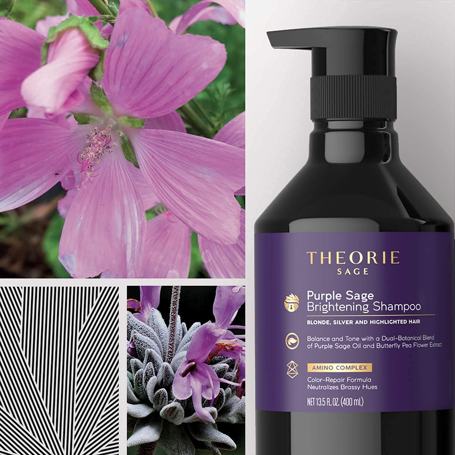 Theorie Purple Sage Brightening Conditioner for Blonde, Bleached, Silver, and Grey Hair - Eliminates Brassiness & Yellows | Infused with Argan, Marula, and Grape Seed Oil - 400mL
