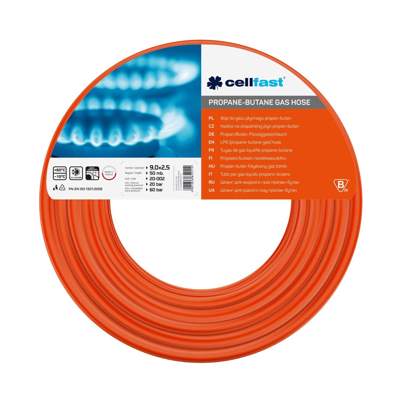Cellfast Gas - Manguera de Gas (9 mm x 2,5 mm, 50 m), Color Rojo
