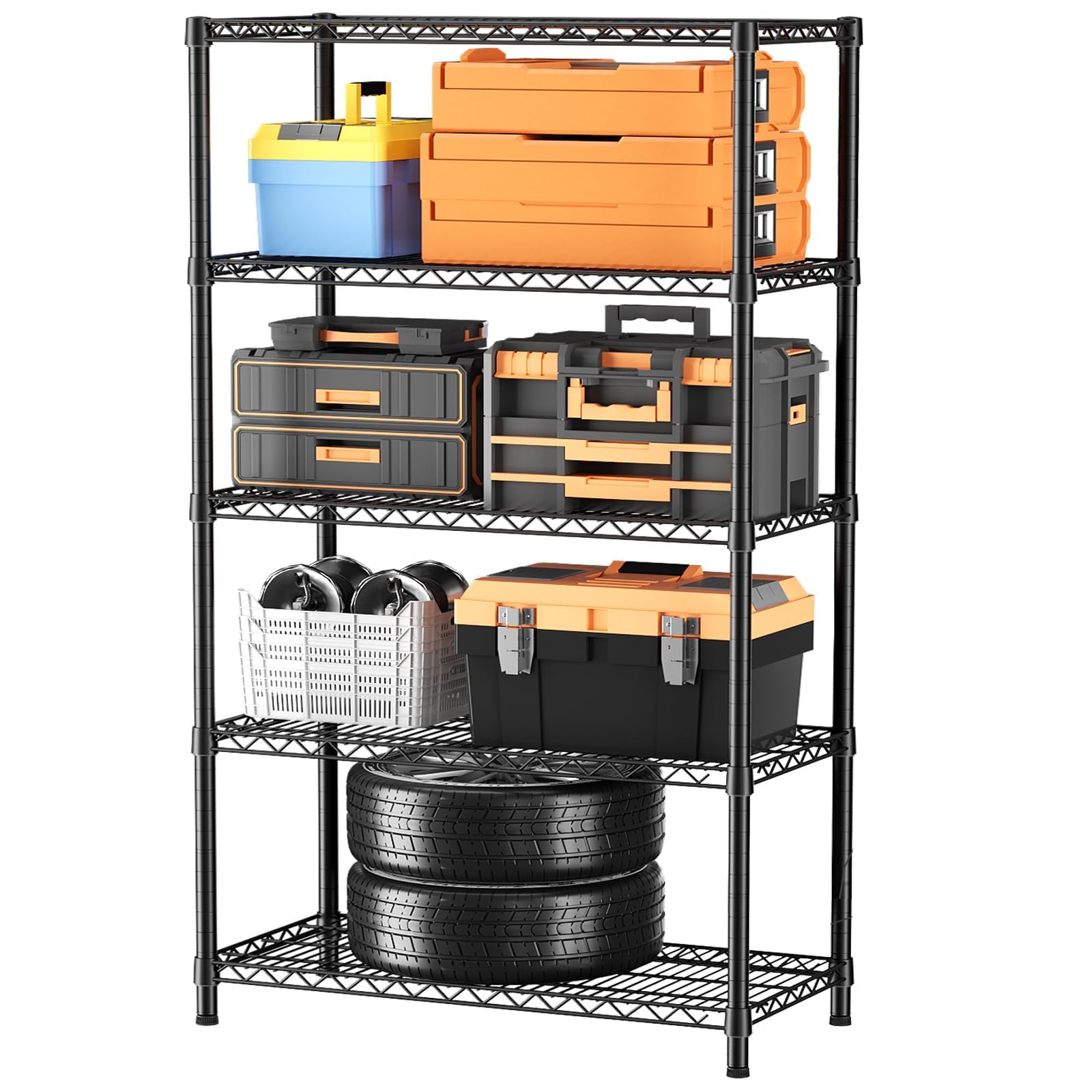 SINGAYE 5 Garage Shelving Wire Storage Heavy Duty Shelves 1750LBS Shelving Unit Metal Bathroom Organizers and Shelf Wire Closet Pantry Kitchen Rack 18" Dx36 Wx71 H Black