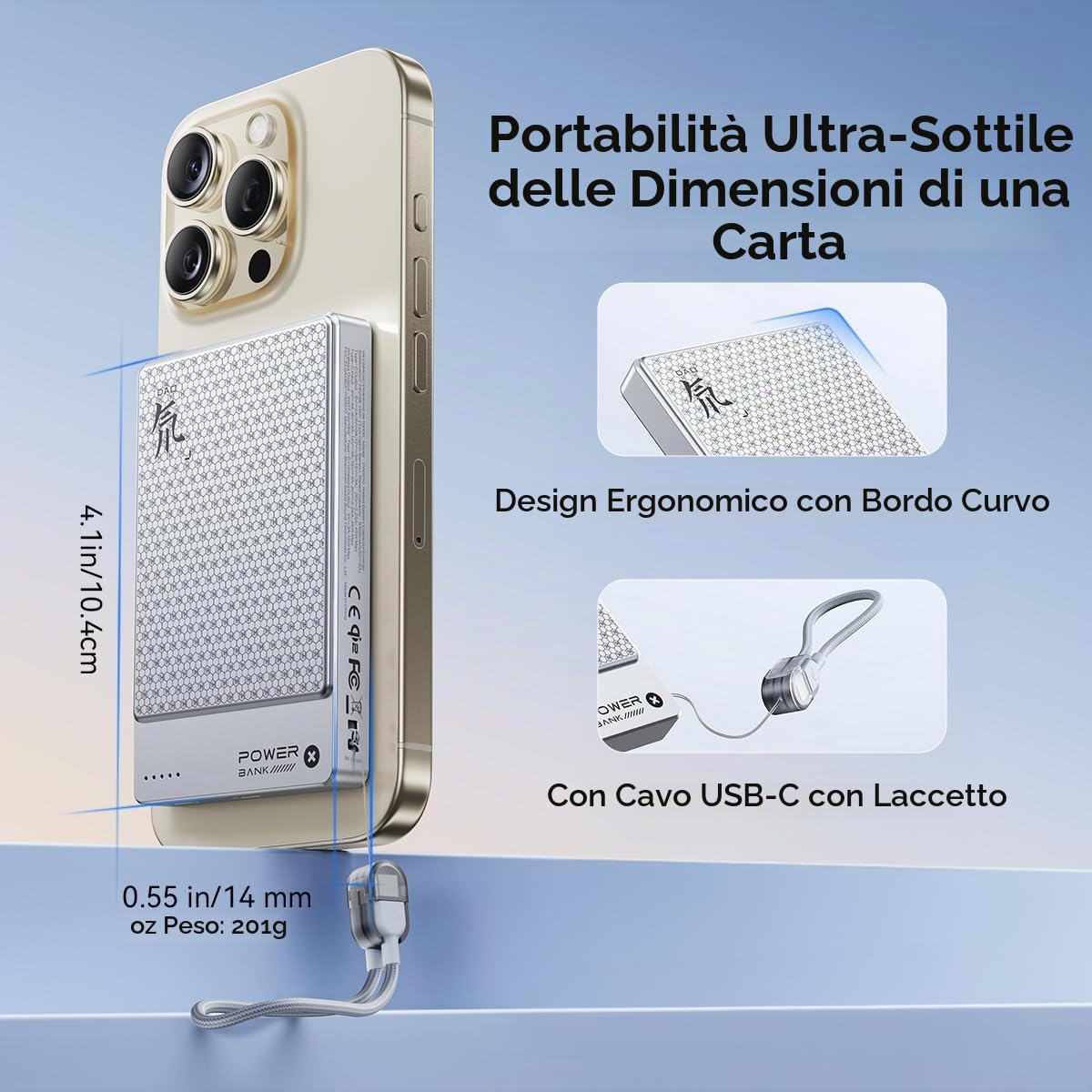 REDMAGIC 10000mAh Power Bank per MagSafe, Ultra-Sottile 14 mm | Magnetico Wireless Batteria Esterna Caricatore Certificata Qi2, Ricarica Rapida PD 45W con Cavo USB C per Serie iPhone 17-12