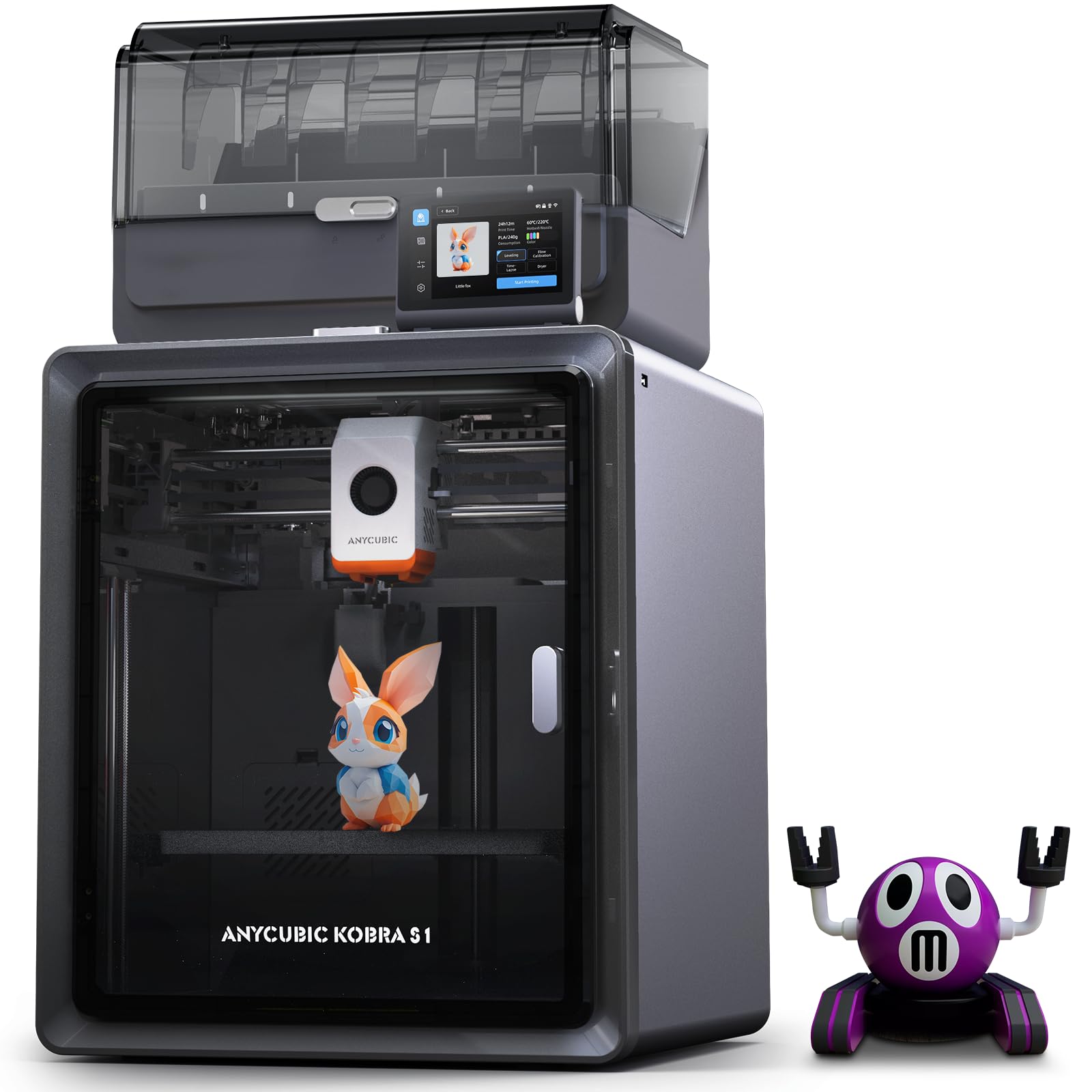 Anycubic Kobra S1 Combo Imprimante 3D, Intelligente Multicolore Impression, Construction CoreXY Fermée, 600mm/s Impression Extrêmement Rapid, Buse en Métal 320℃, Taille 250 * 250 * 250 mm