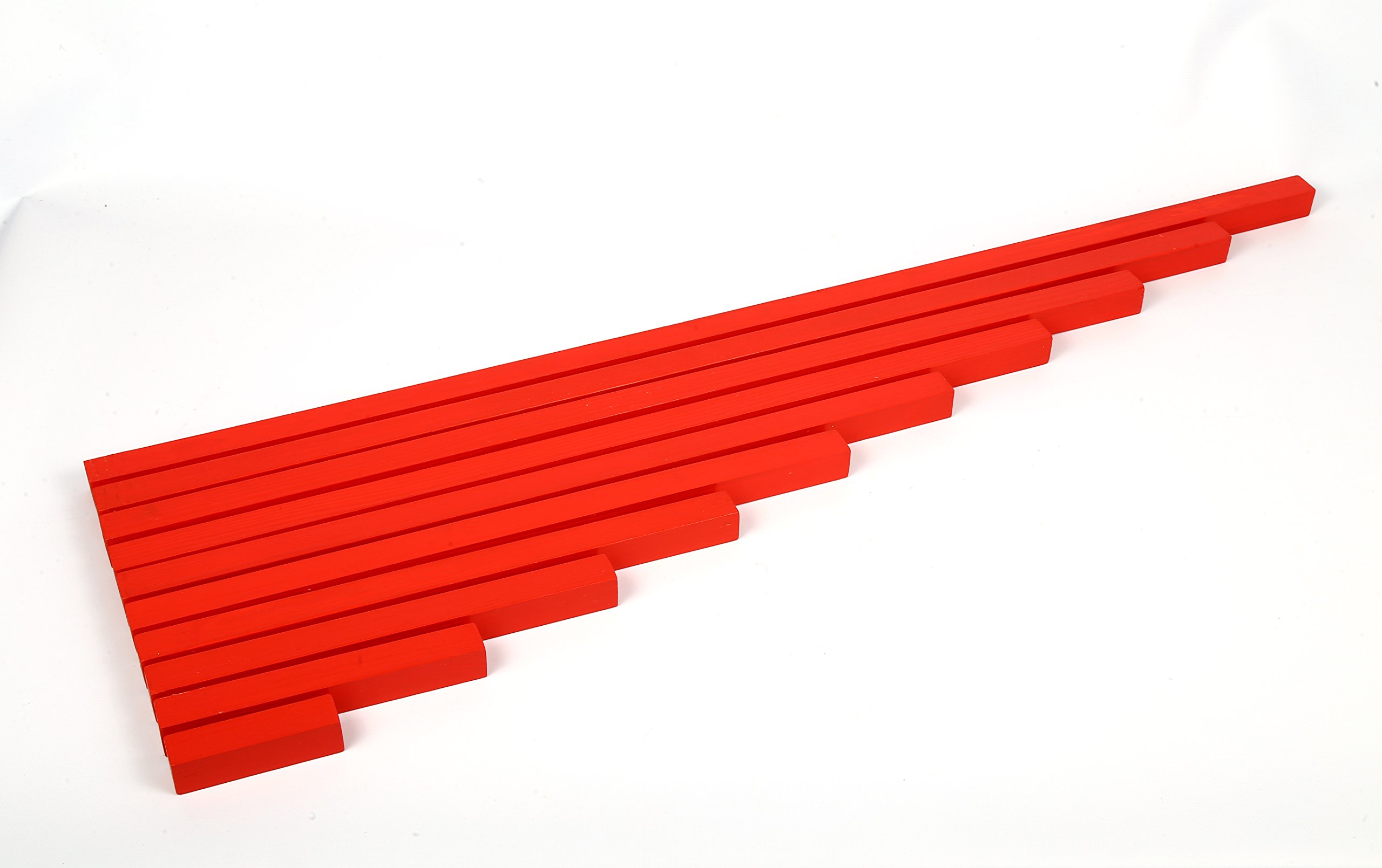 edu fun 91110 Montessori Red Long Rods Holz Stangen rot mit Aufbewahrungsständer pädagögisches Lernspielzeug für Kinder ab 3 Jahren 10 längliche Holzstangen von 10 cm - 100 cm Holzspielzeug
