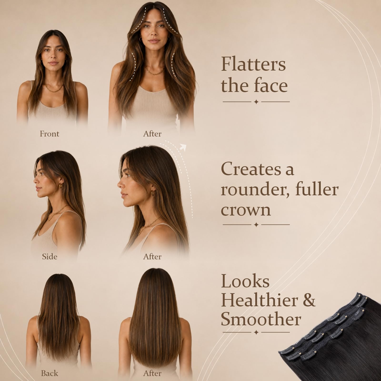 Rich Choices Clip in Extensions Echthaar 3pcs Clip in Haarextension Haarteil Haarverlängerung Echthaar Extensions Clip Remy Human Hair 55cm 86g #1B Natürliches Schwarz Extensions