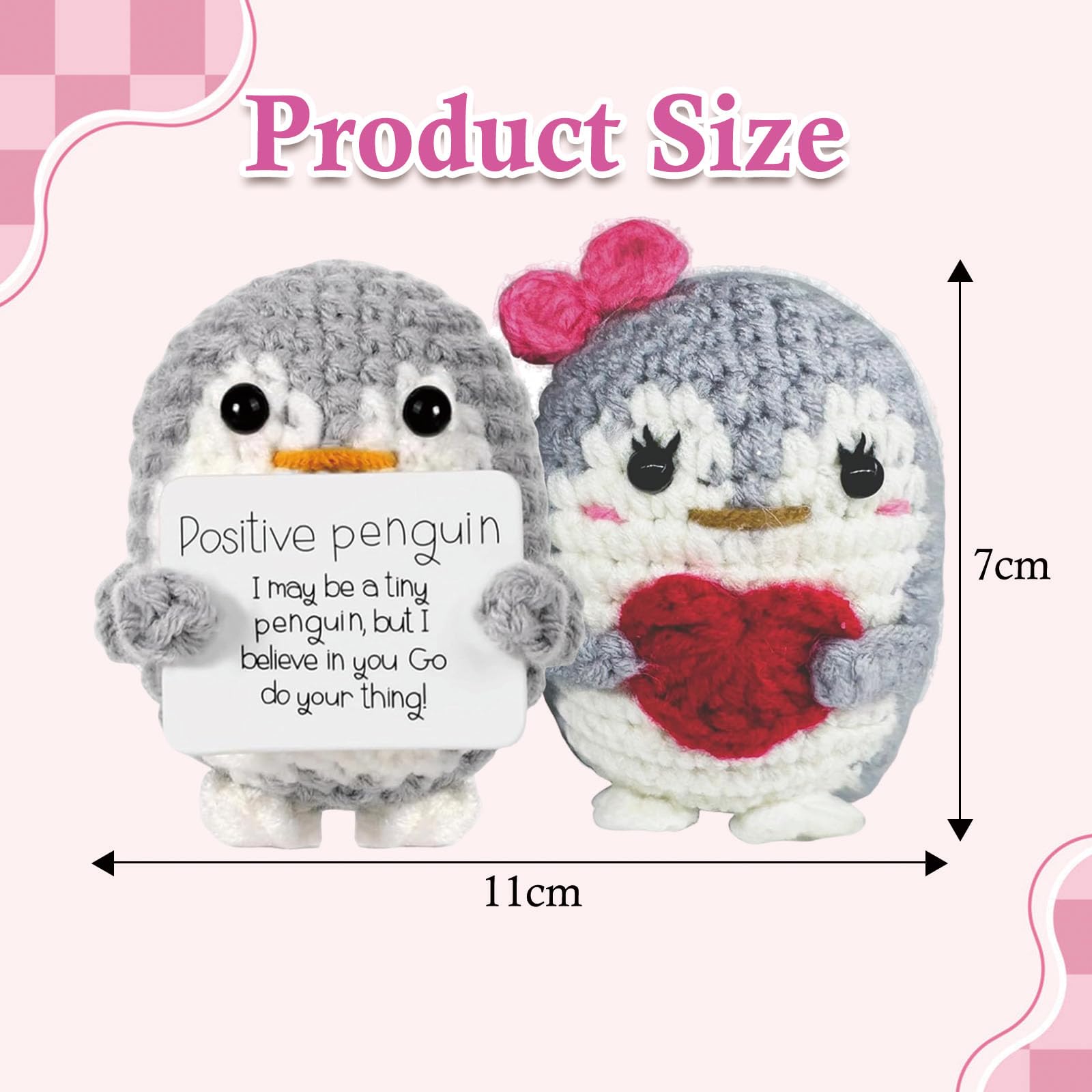 2Pcs Positive Penguin Cute Potato, Positive Gifts, Mini Funny Positive Penguin Knitted Toy with Positive Card, Wedding Gifts for Wife Husband, Handmade Emotional Support Crochet Gift Decor - Image 2