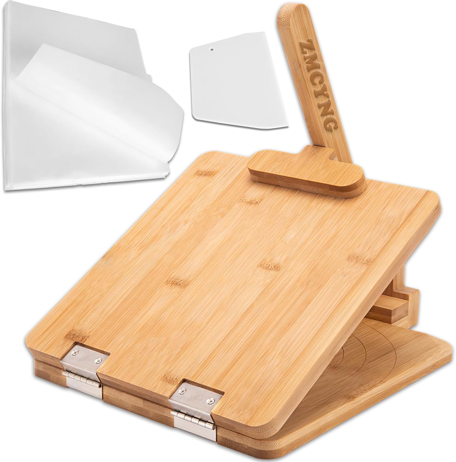 Upgraded Bamboo Wooden Tortilla Press - 10 Inch Square Wood Tortilla Maker Press with 60 Pcs Parchment Paper & Scraper, 4.5” to 10" Mexican Tortillera Presser for Homemade Tortillas, Pataconera