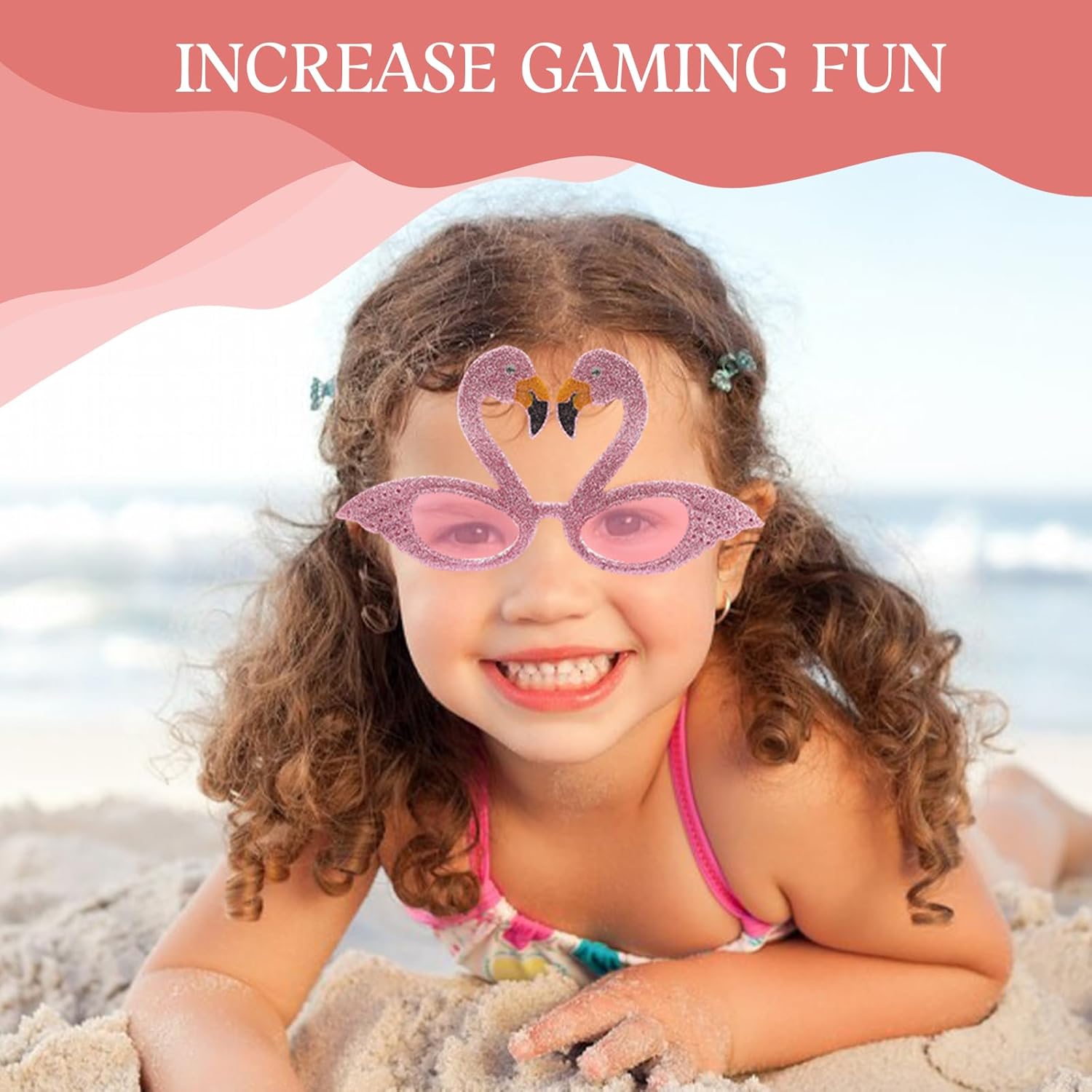 12 Pcs Glittered Pink Flamingo Sunglasses, Hawaiian Tropical Glasses Novelty Halloween Eyewear for Fancy Dress Beach Festivals Birthday Party Decorations