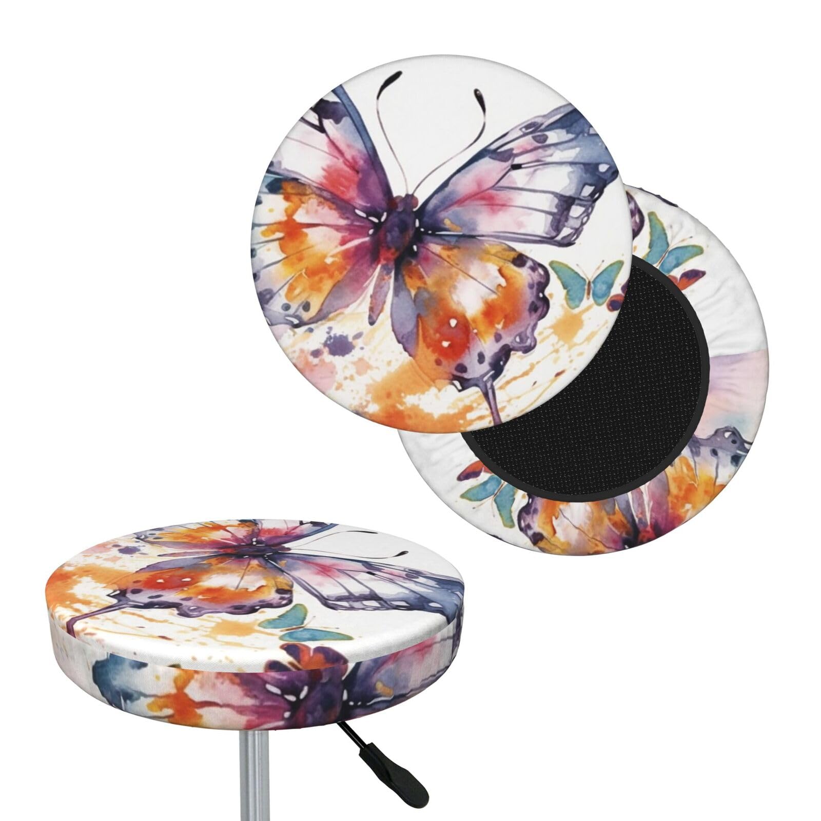 NONHAI Watercolor Butterfly Bar Stool Cover Round Elastic Stool Cushion Covers Dustproof Bar Chair Cover Washable Stool Cushion Slipcover Stretch Stool Seat Covers for 12-14 Inch Chair