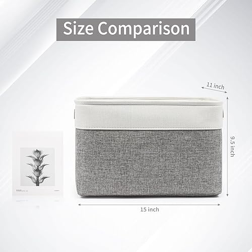 Miniatura 3 de Contenedores de Almacenamiento Grandes Cestas de Tela de Almacenamiento para Estantes Paquete de 3, Cestas Decorativas de Lino para Closet con Asas