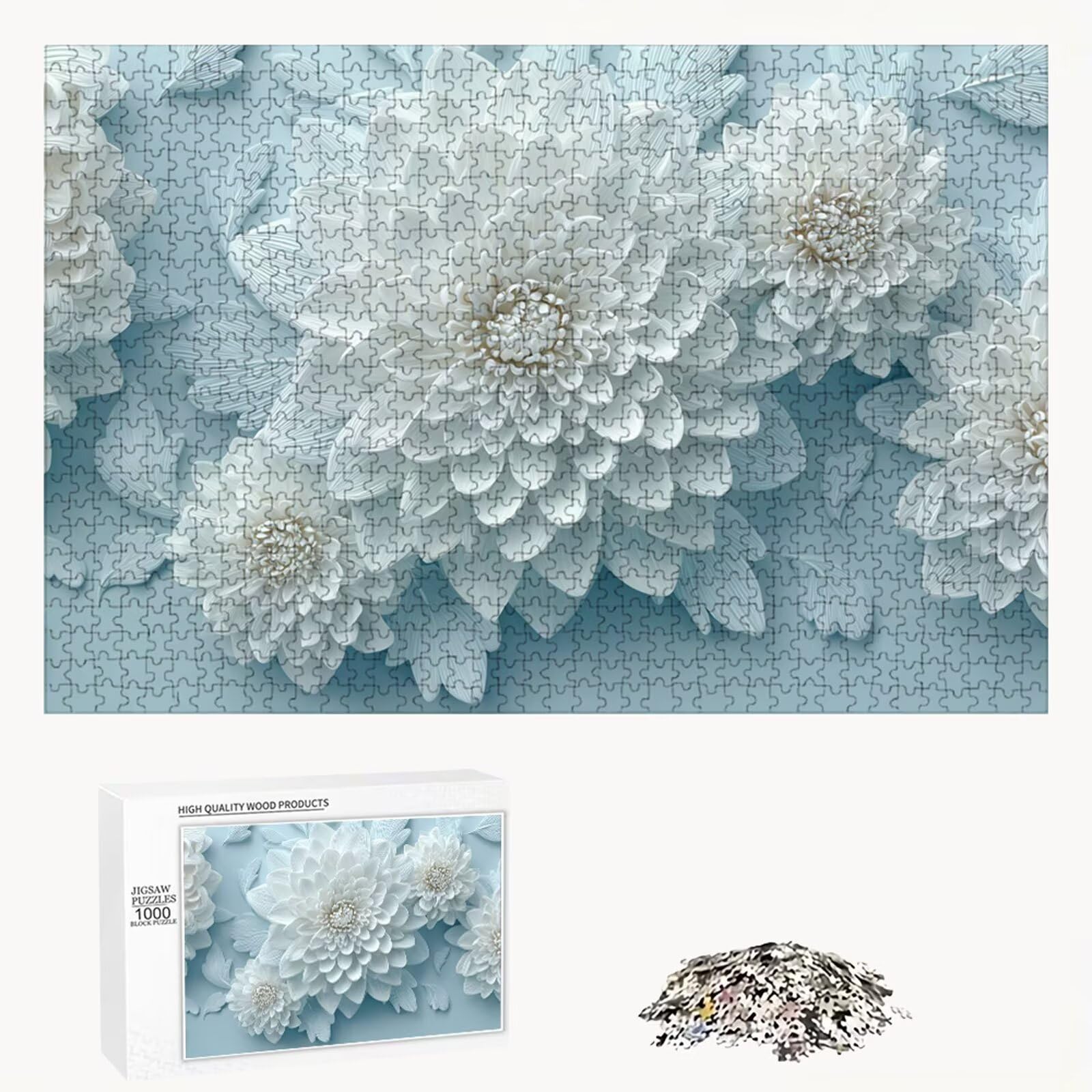 Puzzle Adulti - Flower & Bianco - 700 Pezzi Fabbricazione in Legno Robusto - Decorazione Murale con Poster - Prodotto Riservato ad Adulti e 14 Anni in Su (52x38cm) P3#651