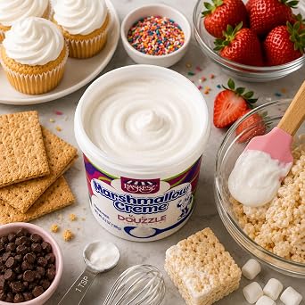 DOUzzle Kosher, Marshmallow Creme, Fluffy Marshmallow Cream Spread, Sweet Dessert Topping for Baking, Frosting & Treats, Crema de Malvavisco, 1 Pack (6.3 OZ) Original