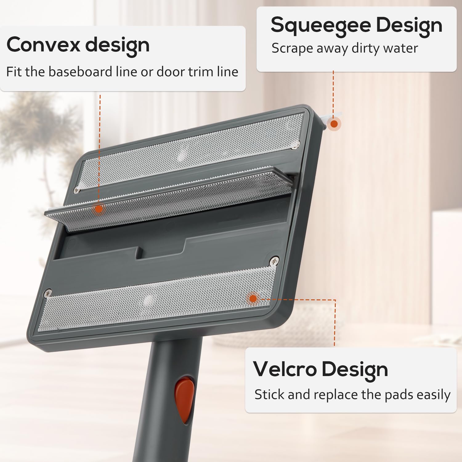 Herramienta de limpieza de zócalo con asa, fregona limpiadora de pared giratoria de 360°, herramienta de techo plegable de 180° con escobilla para limpiar zócalos, paredes, techos, ventanas,
