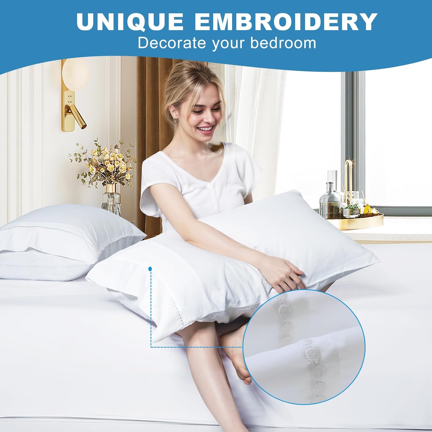 Cooling Pillow Cases Set of 2,King Size Cool Pillowcases for Hair Skin and Hot Sleepers, Soft Silky Summer Pillow Cover with Envelope Closure, White, 20"x40"