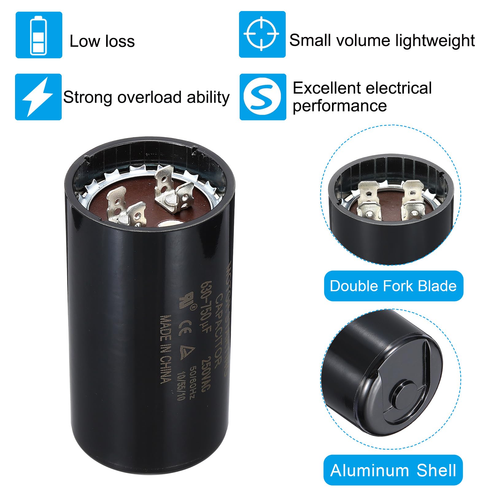 PATIKIL Condensador De Arranque De Motor, 10 Piezas 630-750uf 250V 50/60Hz CD60 Condensador De Funcionamiento Condensador De Arranque Para Motor Eléctrico Comienza A Funcionar, Negro