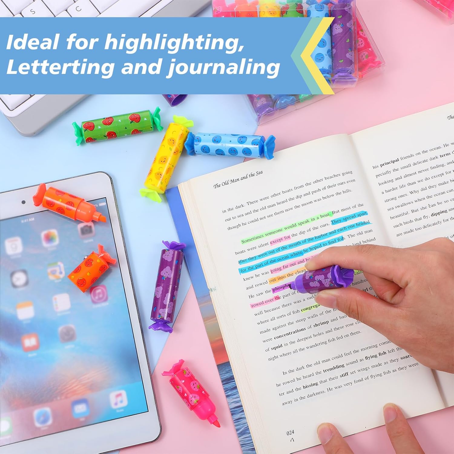 72 Pcs Mini Highlighters Bulk,Pastel Highlighter for 6 Color Chisel Tip Marker Pen for Party Birthday Drawing Diary Greeting Card Office Supplies(Fruit)