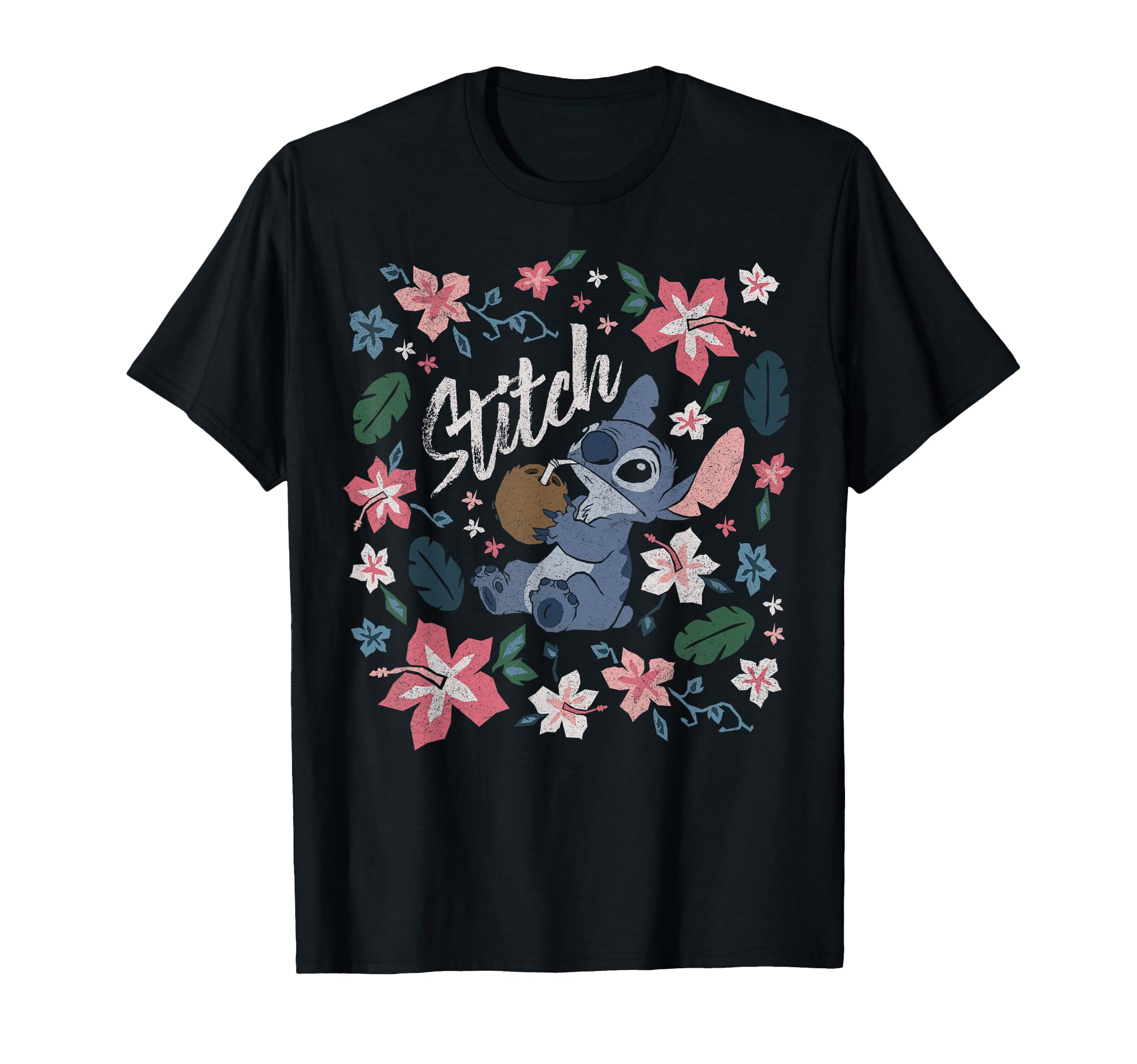Disney Lilo & Stitch Floral Stitch Coconut Portrait Short Sleeve T-Shirt