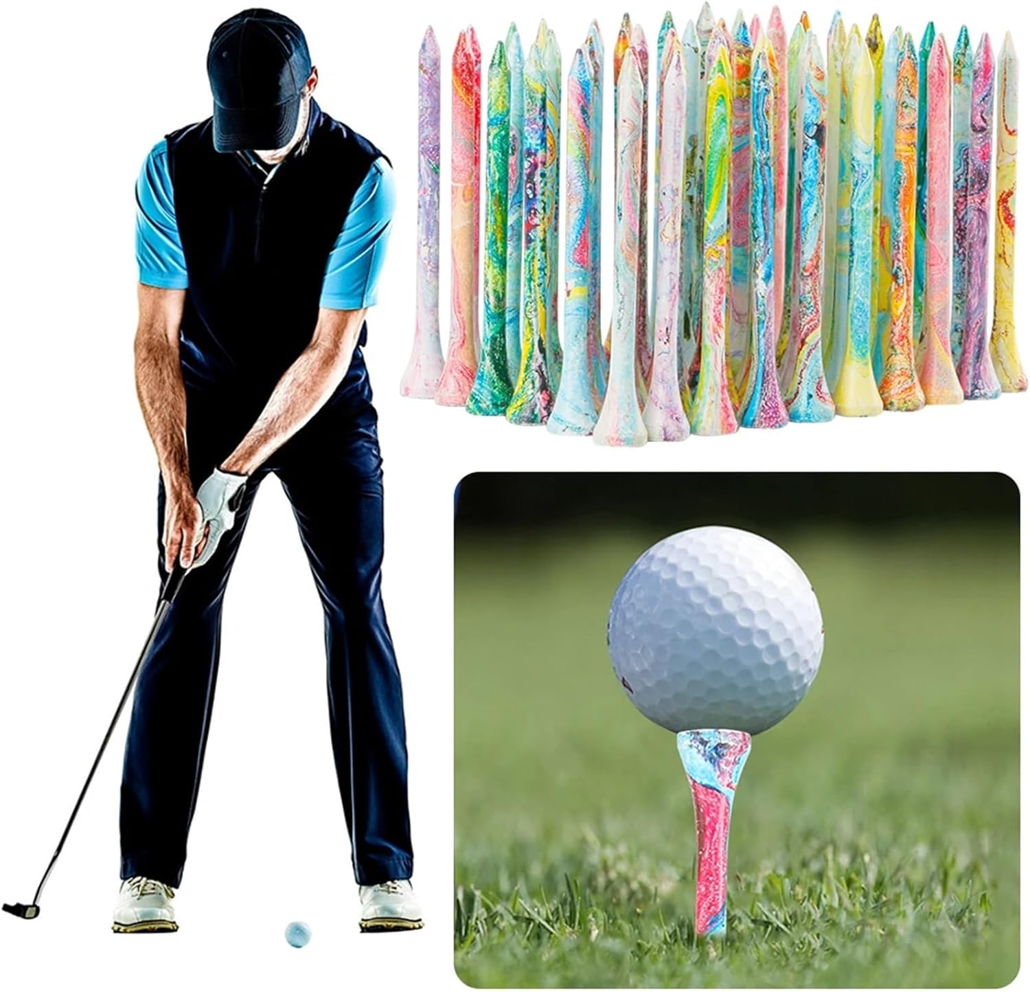 Golf Tees Wood Golf Tees 50Pcs Ball Nails More Stable Training Tee Colorful Holder Accessories for Sports