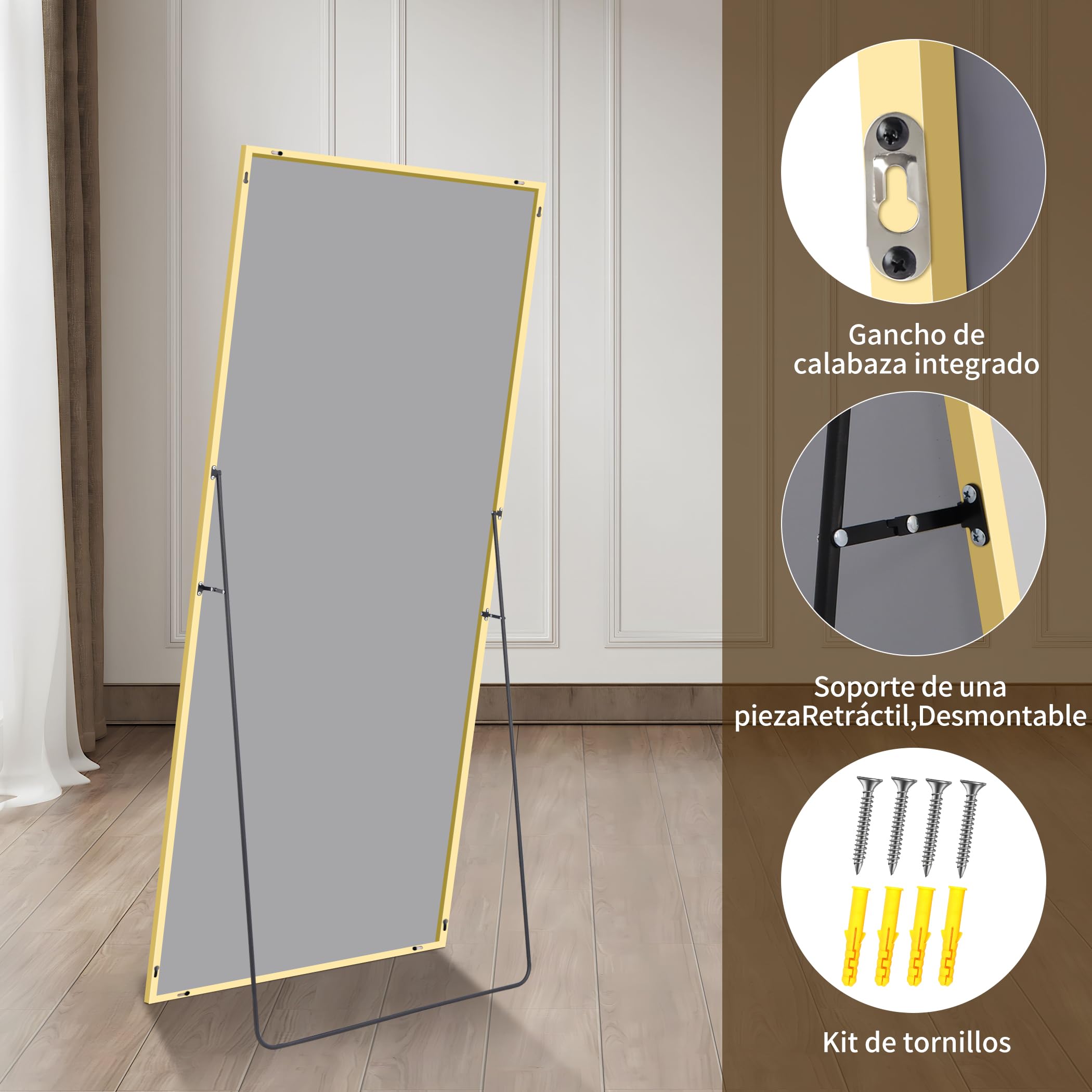 Specchio Parete 165x60cm Oro - A Piena Lunghezza Appoggio O Appendere - Foto 11