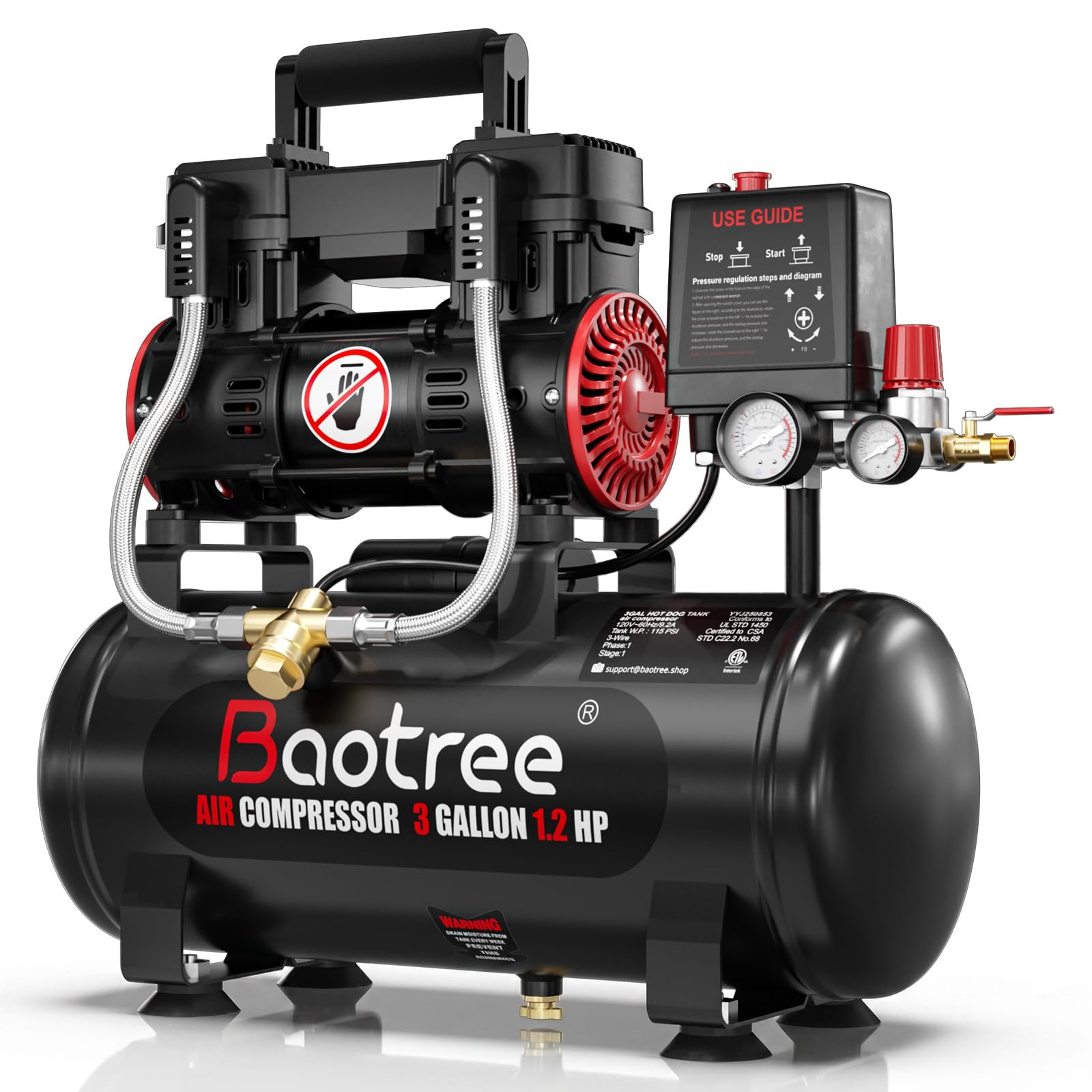 Baotree ultra quiet 3 gallon air compressor