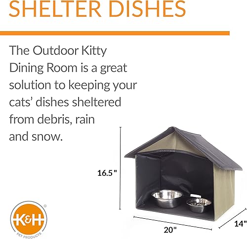 Miniatura 3 de K&H PET PRODUCTS - Casa climatizada para gatos de exteriores, con cuencos Café térmicos para comer, color oliva