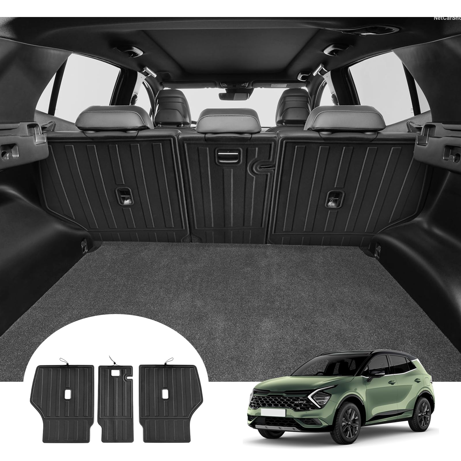 [3 STK.] GAFAT Kompatibel mit Kia Sportage NQ5 2022-2026 2027 Kofferraummatte Rücksitze Schutz Polster Matten, Leicht zu Falten, Facelift Sportage 2025 TPE Allwetter Kofferraumwanne Original 3D-Scan