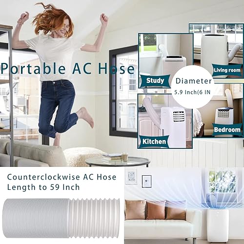 Miniatura 7 de Manguera de CA portátil de 5.9 pulgadas de diámetro para aire acondicionado portátil, adecuada para adaptador de manguera de escape de 5.9