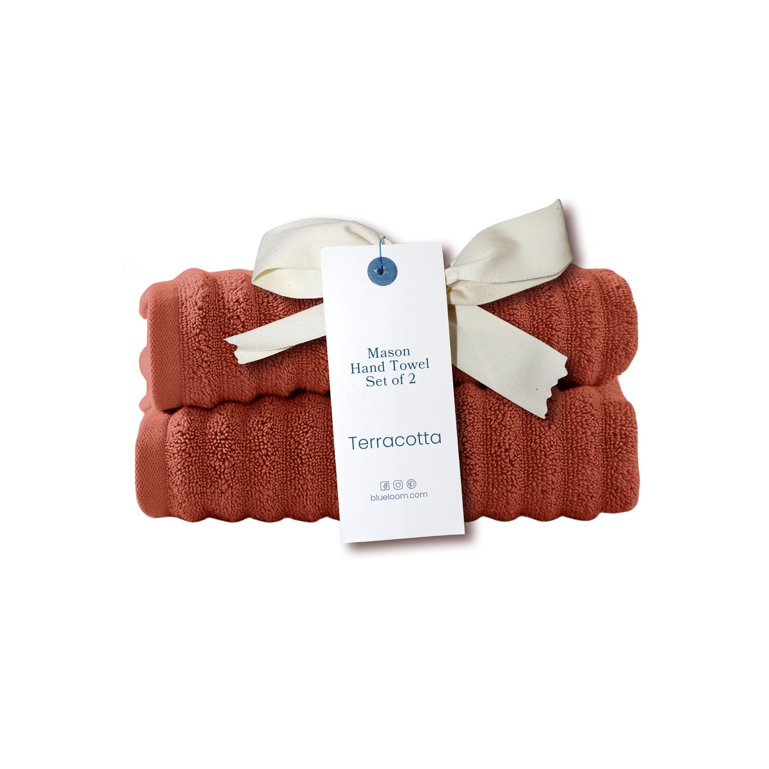 Blue Loom Ribbed Hand 2 Towels Set, 100% Cotton 600GSM, Soft Absorbent Durable Quick Drying for Bathroom - Mason 2 Piece 18" x 30" - Terracotta