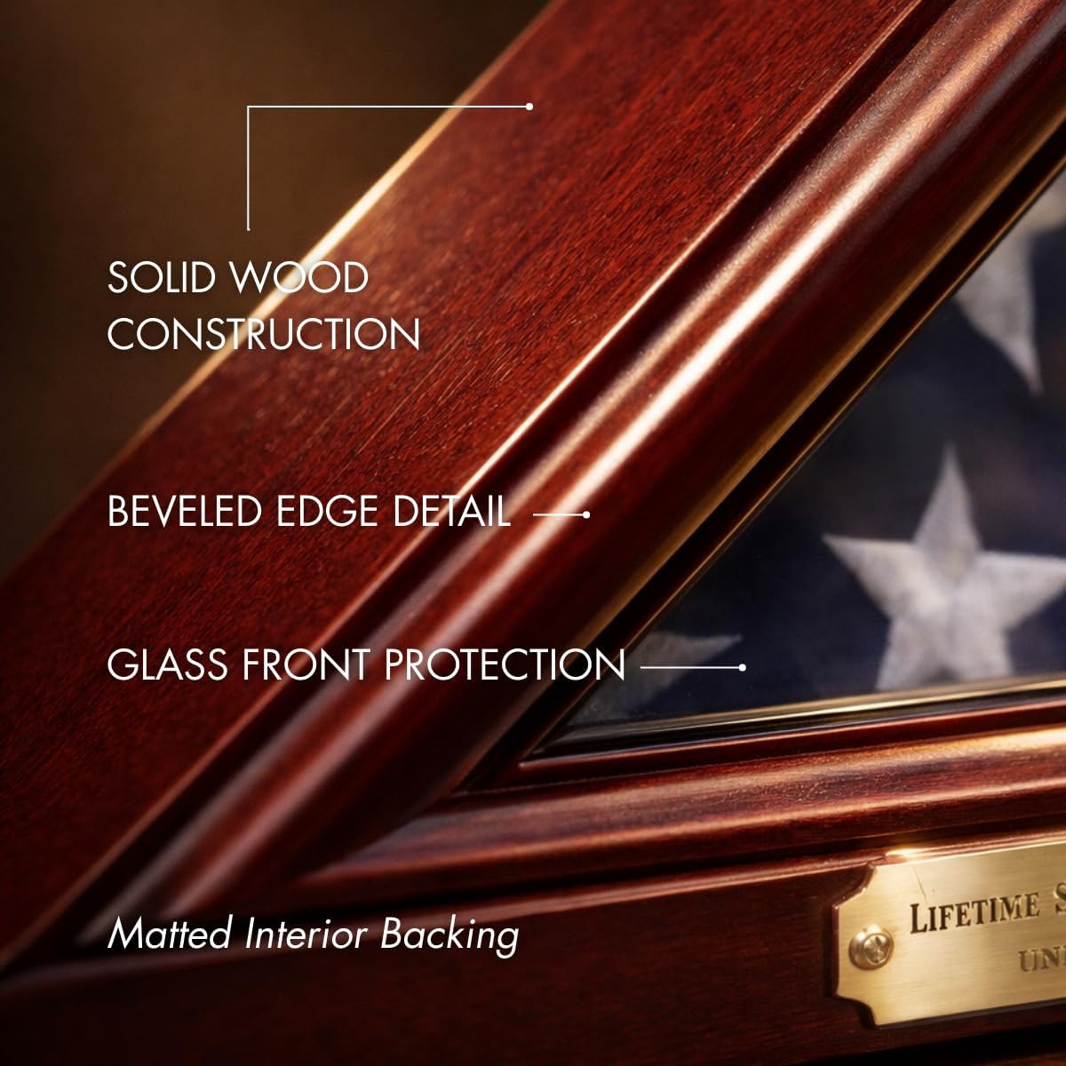Bey-Berk Custom Personalized Solid Wood Triangle Glass Front Flag Display Case, Holds 5' x 9.5' Folded Funeral Flag or Burial Flag(Mahogany)