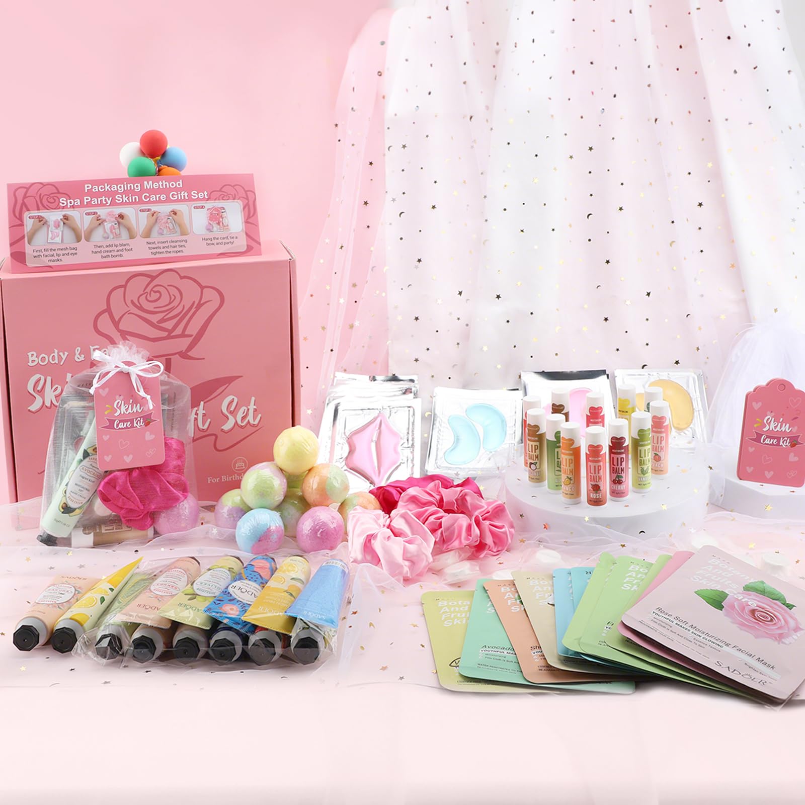 Erinde Set Spa Mujer 120 Piezas, Mascarilla Facial, Crema de Manos y Bomba de Baño, Kit Cuidado Personal Relajante, Regalo Spa para Mujer, Detalles Boda Cumpleaños Navidad