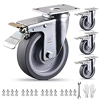 Vista 9 de Juego de 4 ruedas giratorias de 4 pulgadas de servicio pesado con freno, capacidad de 2200 libras, rueda giratoria de goma TPR silenciosa, ruedas