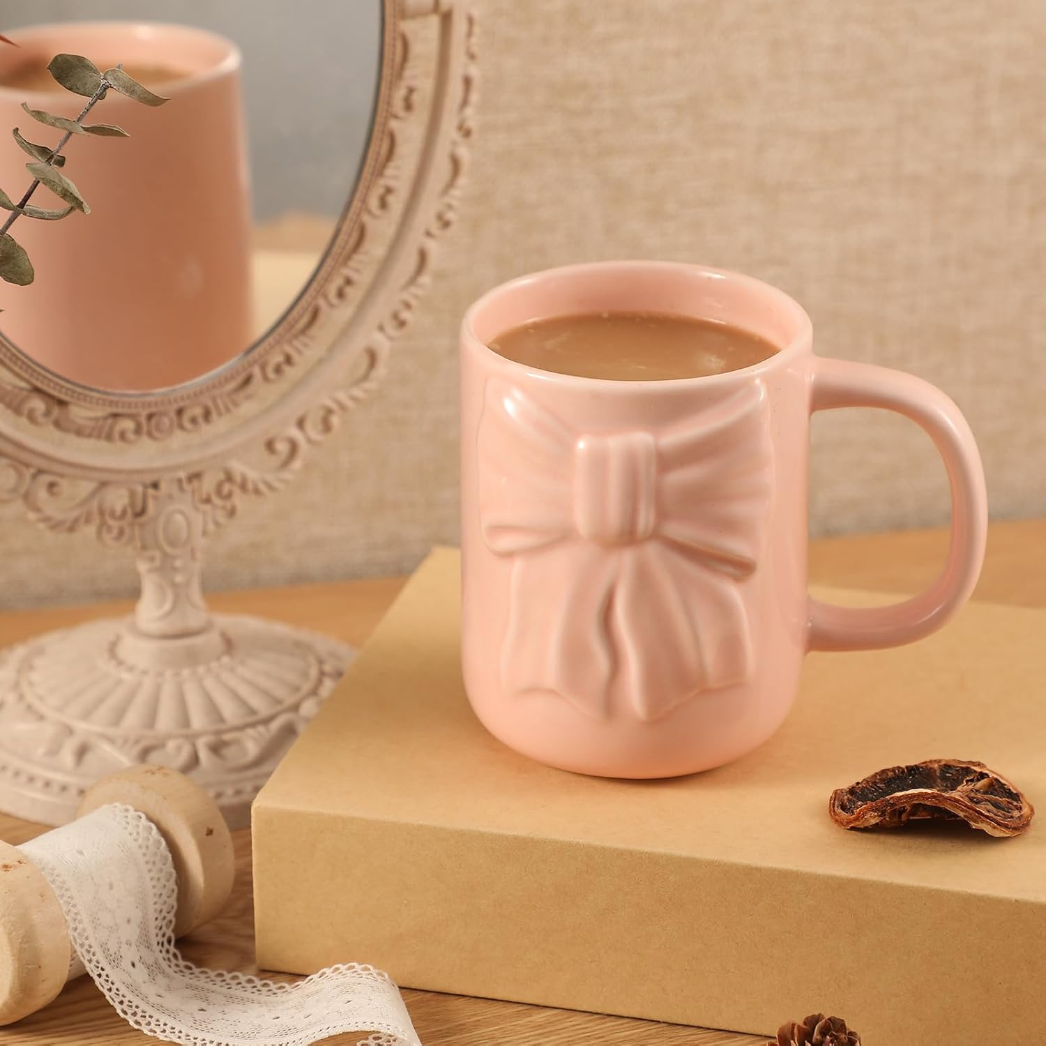 Bow Coffee Mug Coquette Ceramic Bow Mug 13 oz Charming Pink Coquette Cups with Handle Porcelain Coffee Cups for Women Birthday Decor Valentine Christmas Thanksgiving Day Gifts - Image 5