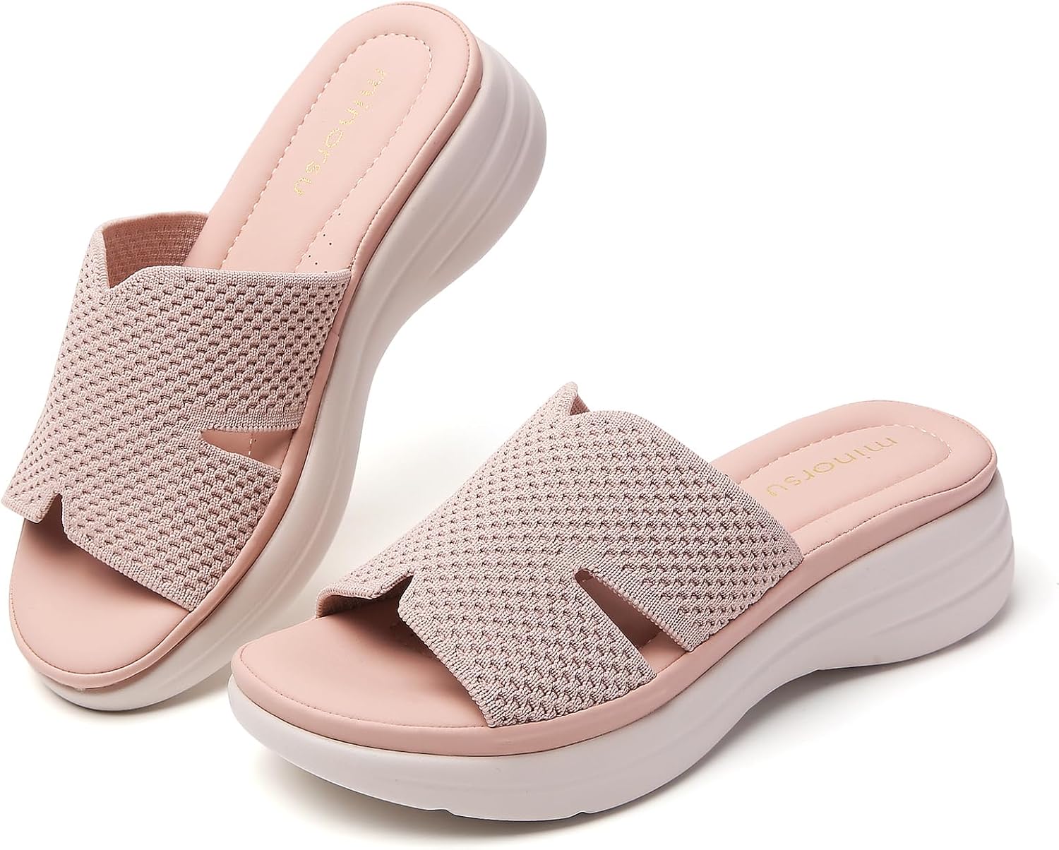 Minorsu Knit Platform Sandals for Women Comfortable Open Toe Summer Sandals Slip On Slides Shoes